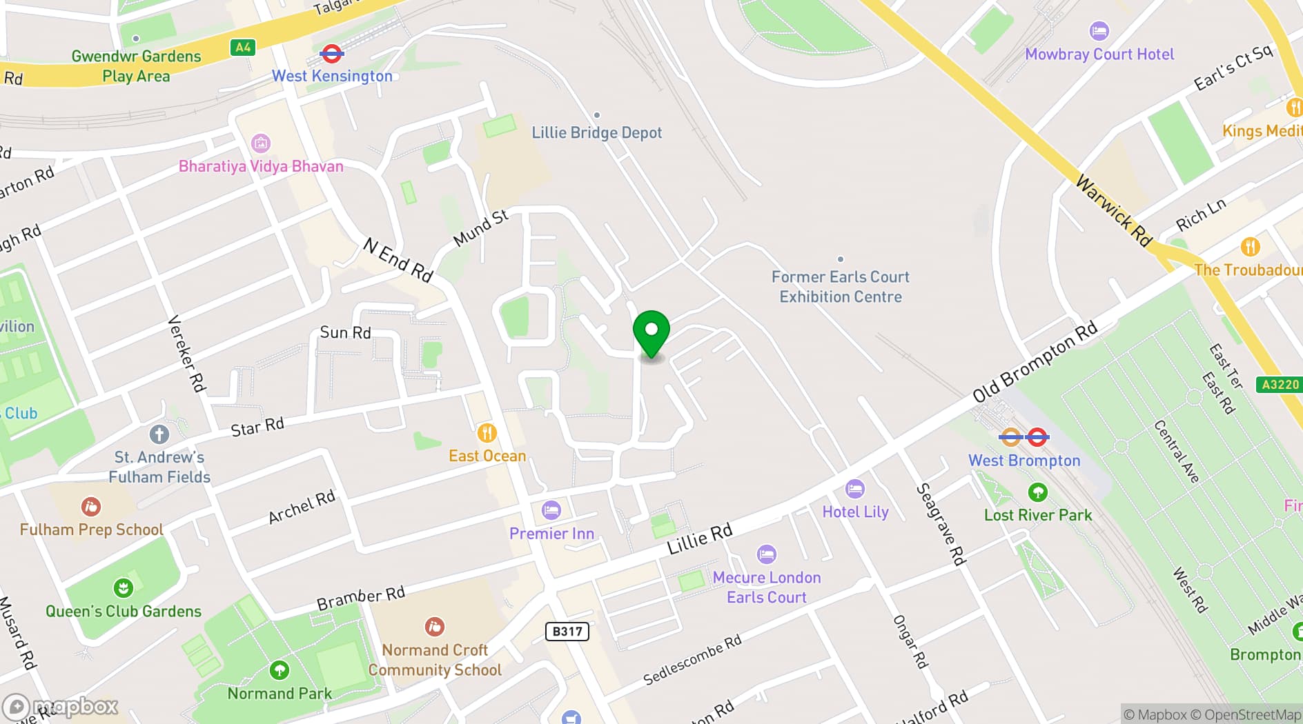 Map showing The Earls Court Community Hub