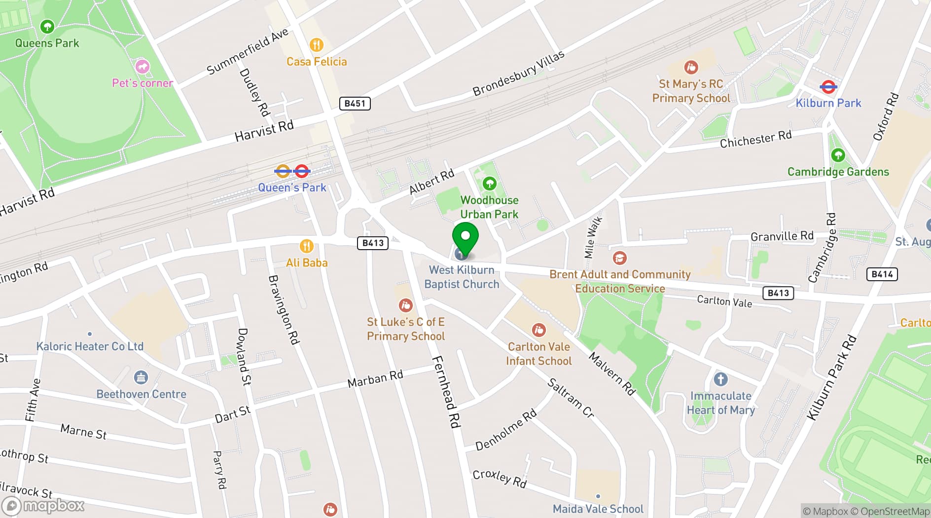 Map showing West Kilburn Baptist Church