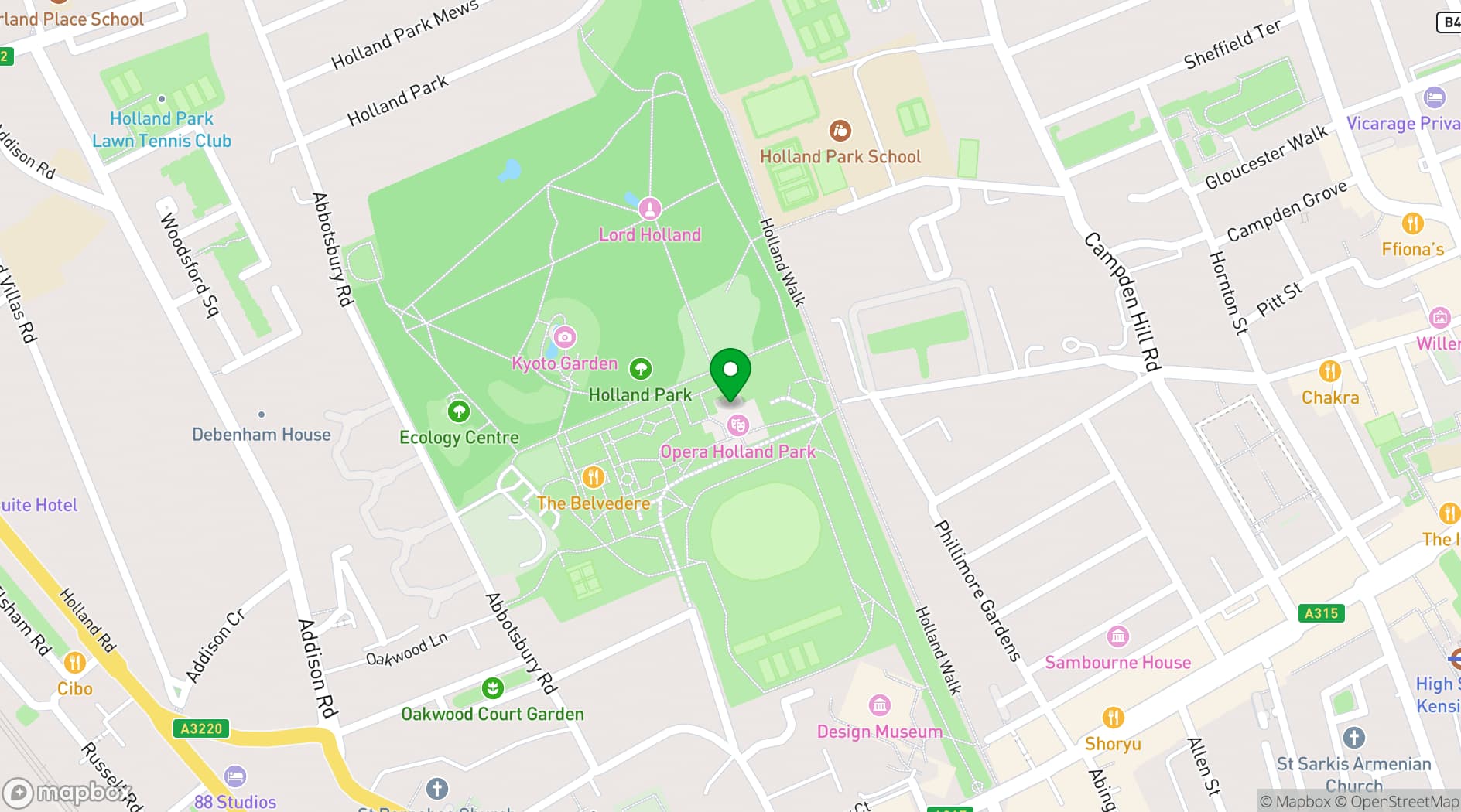 Map showing Opera Holland Park