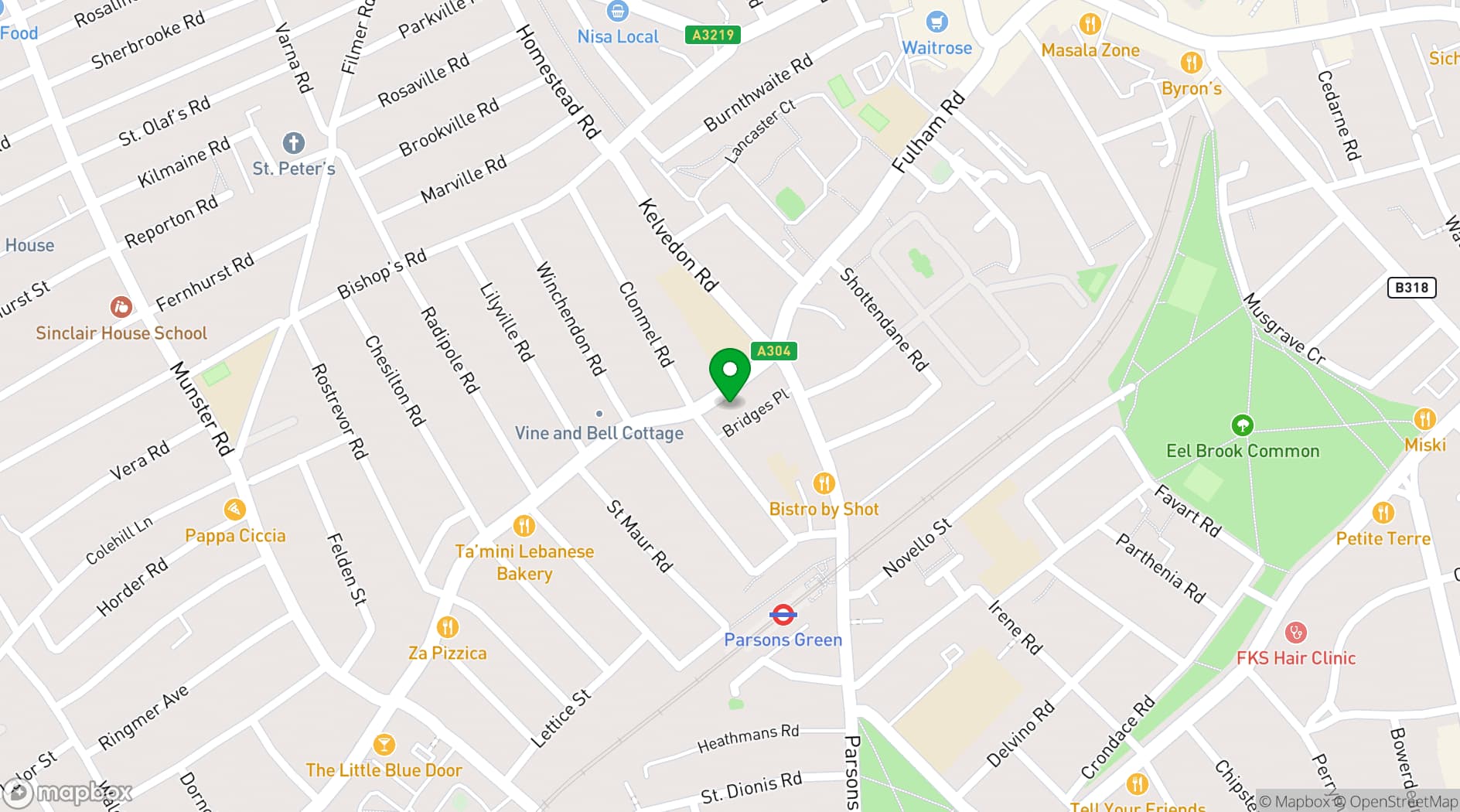Map showing 725 Fulham Road