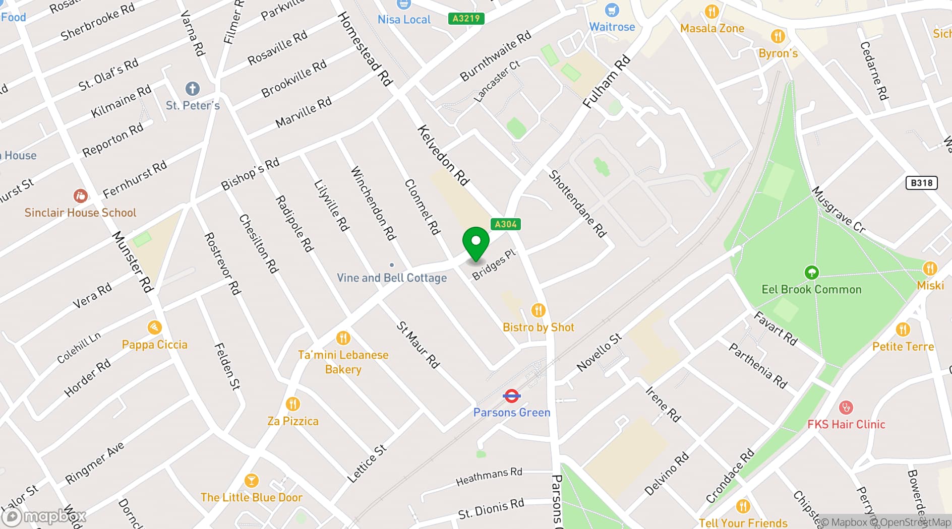 Map showing Venture Photography Studios Fulham