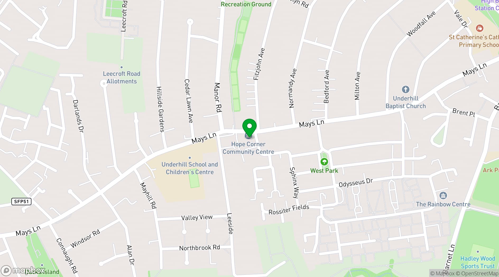 Map showing Hope Corner Community Centre