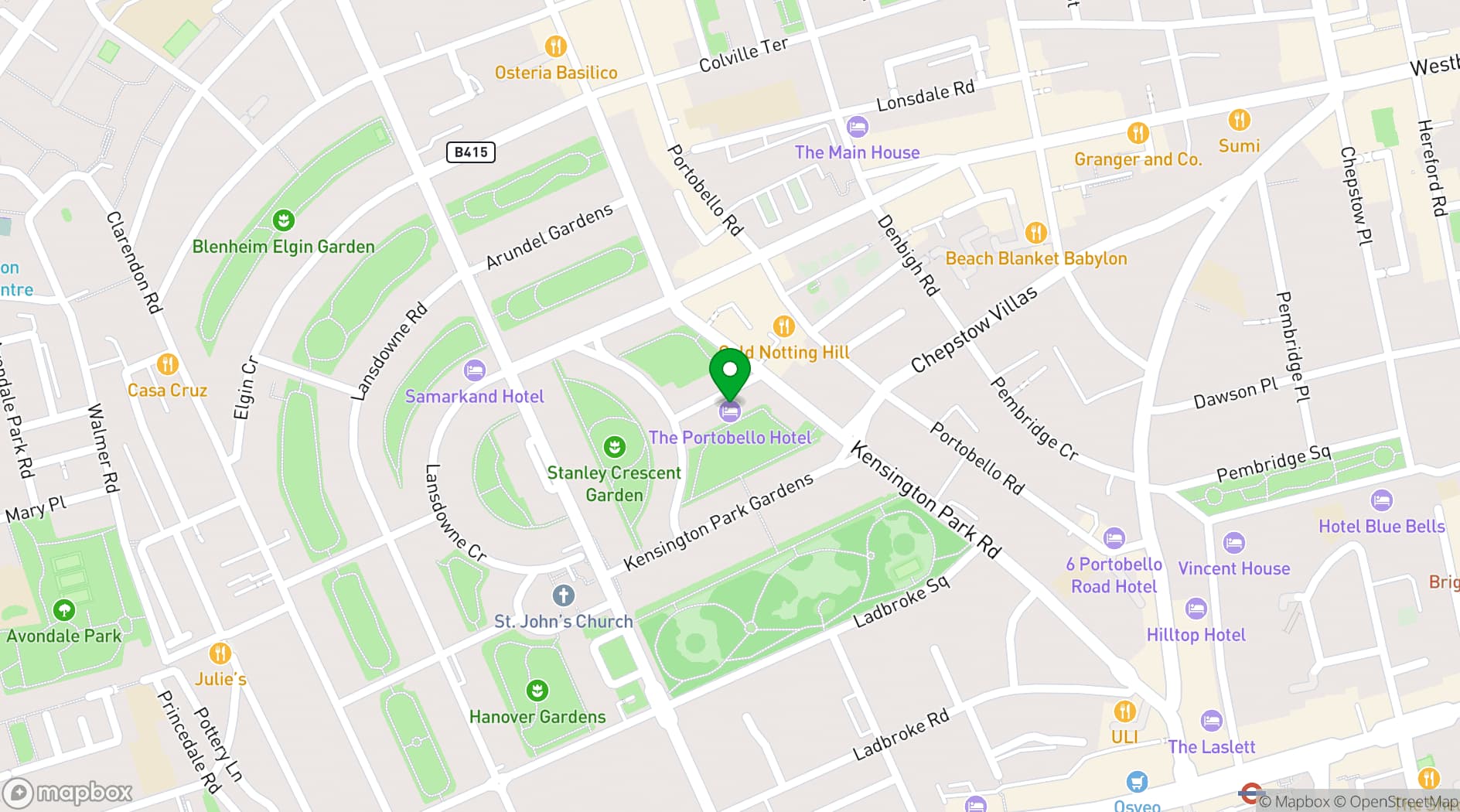 Map showing The Portobello Hotel