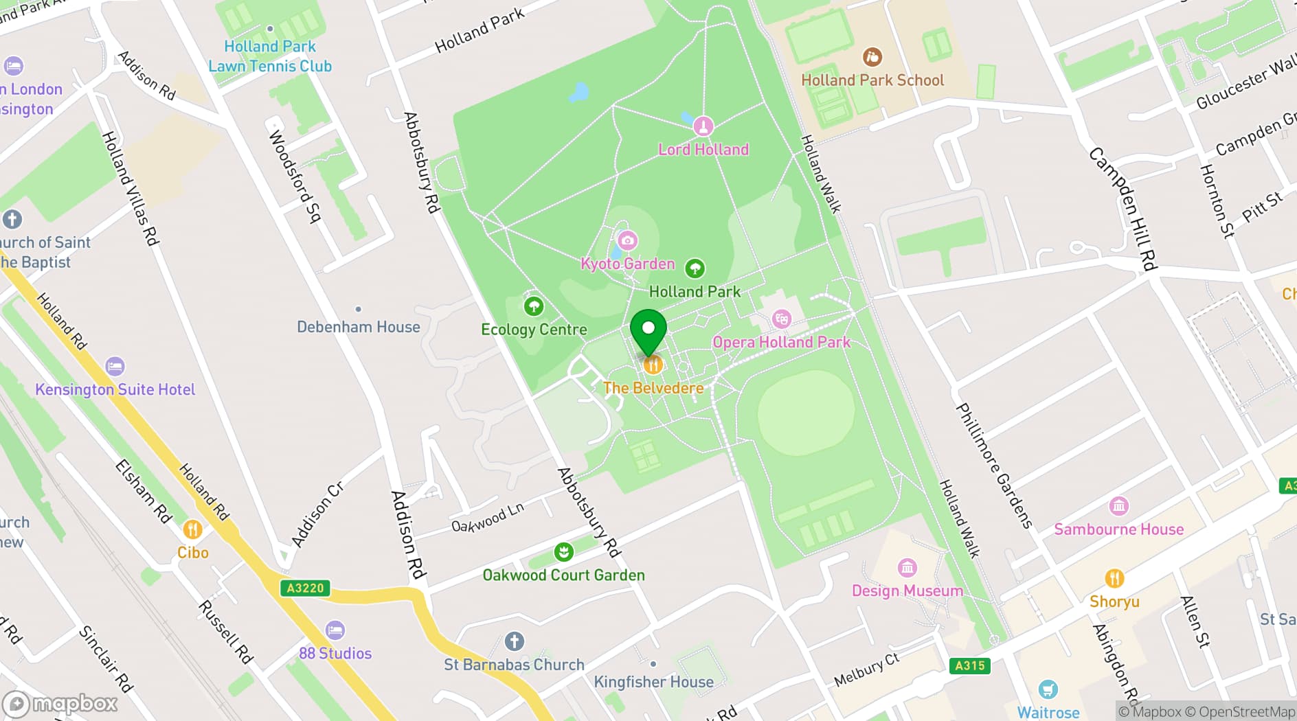 Map showing Belvedere