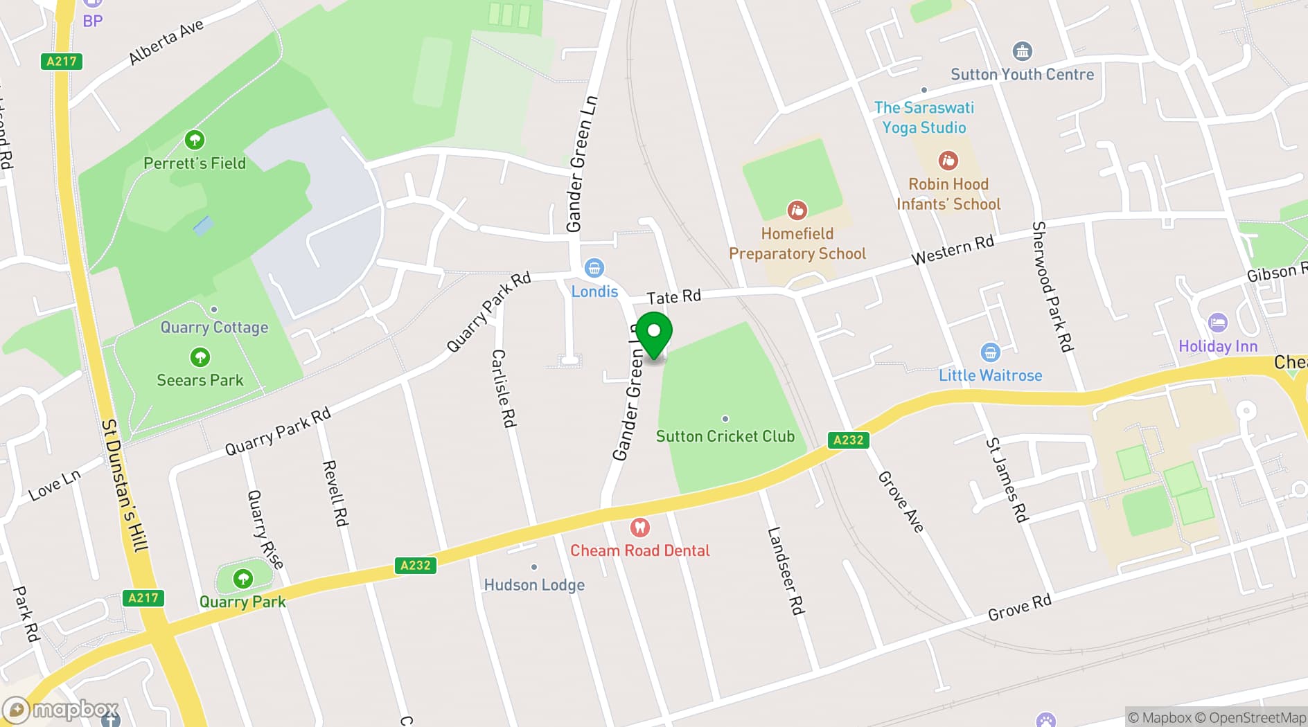 Map showing Sutton Cricket Club