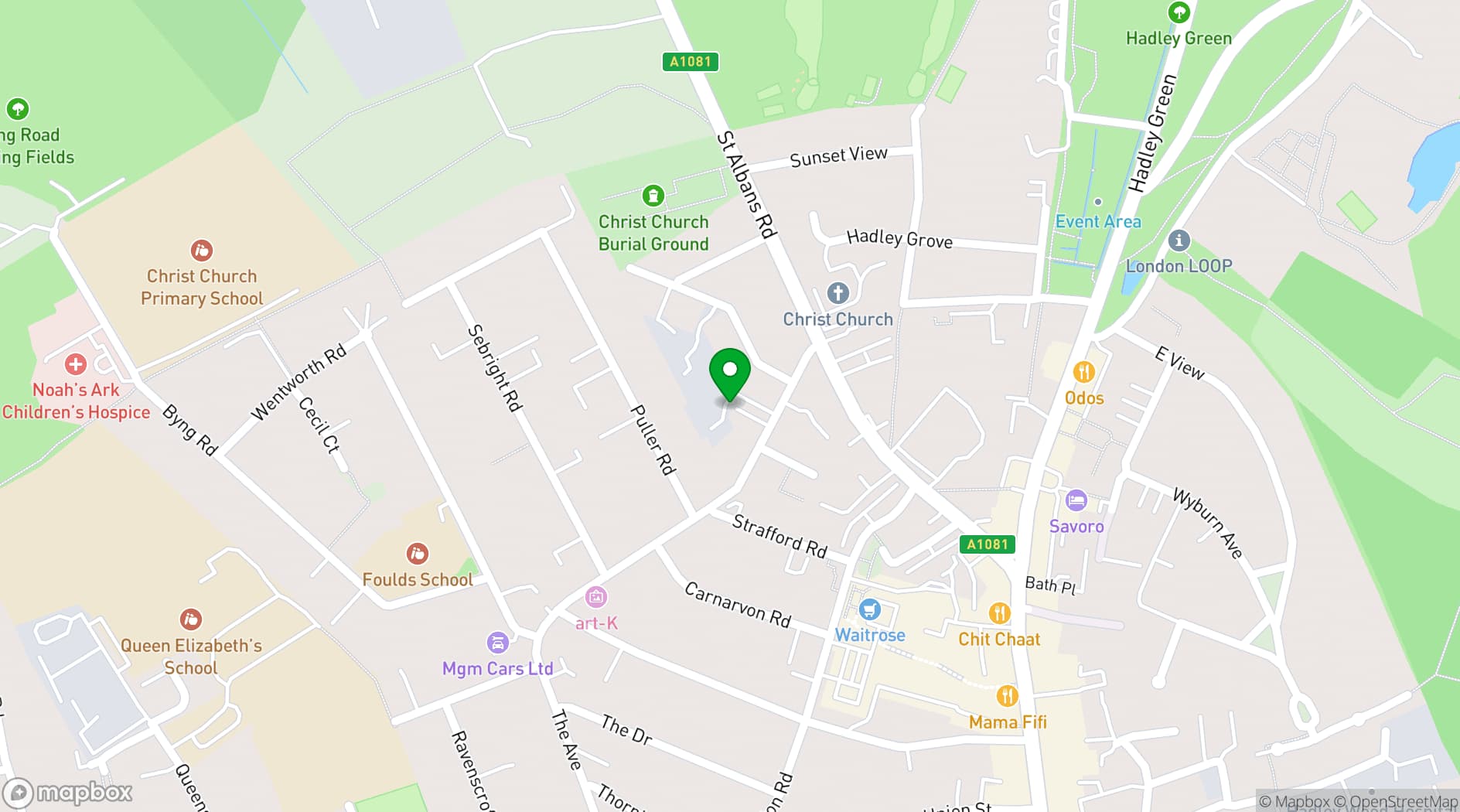 Map showing Industrial Loft Event Studio in High Barnet