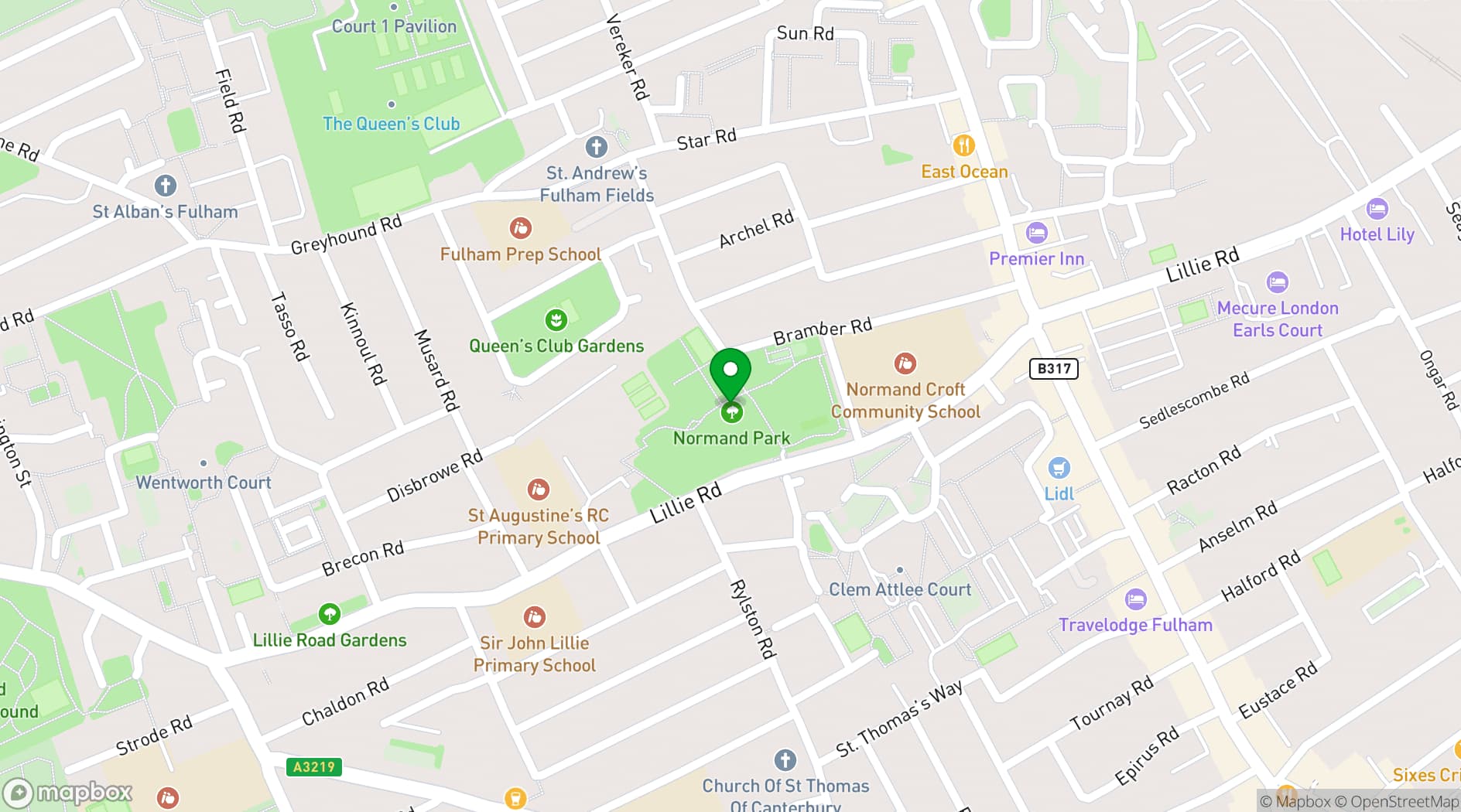 Map showing Normand Park