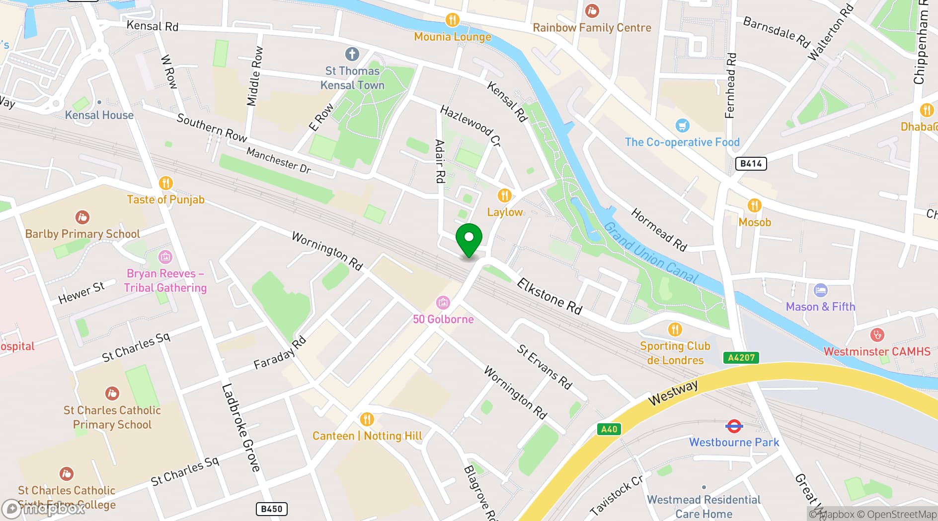 Map showing Southam Street