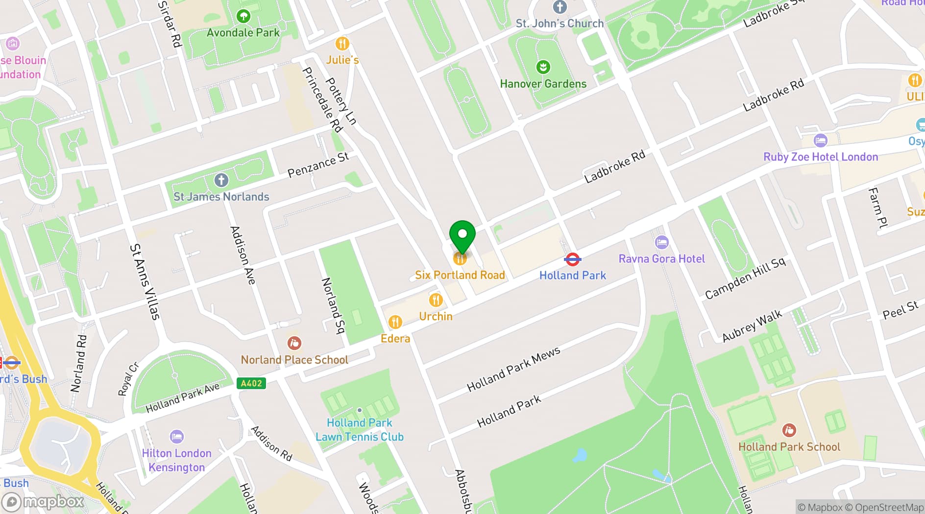 Map showing Six Portland Road