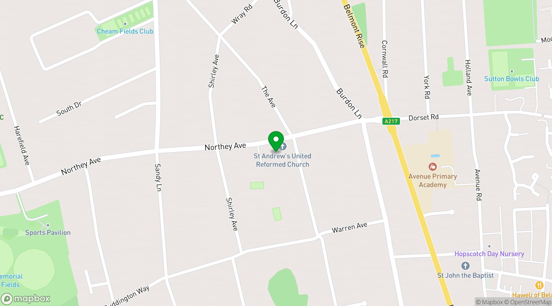 Map showing St Andrew's Church