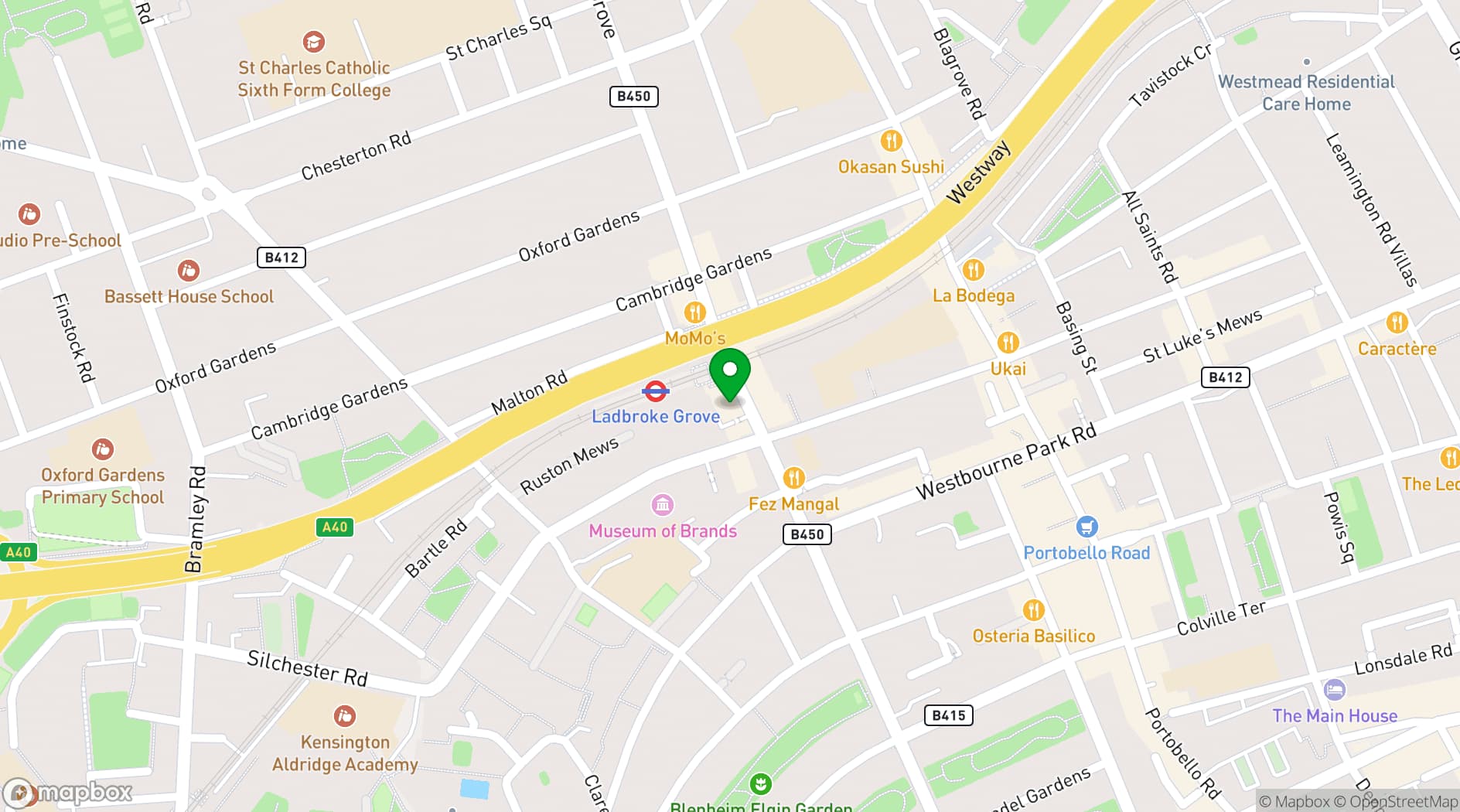 Map showing Over Under Ladbroke Grove