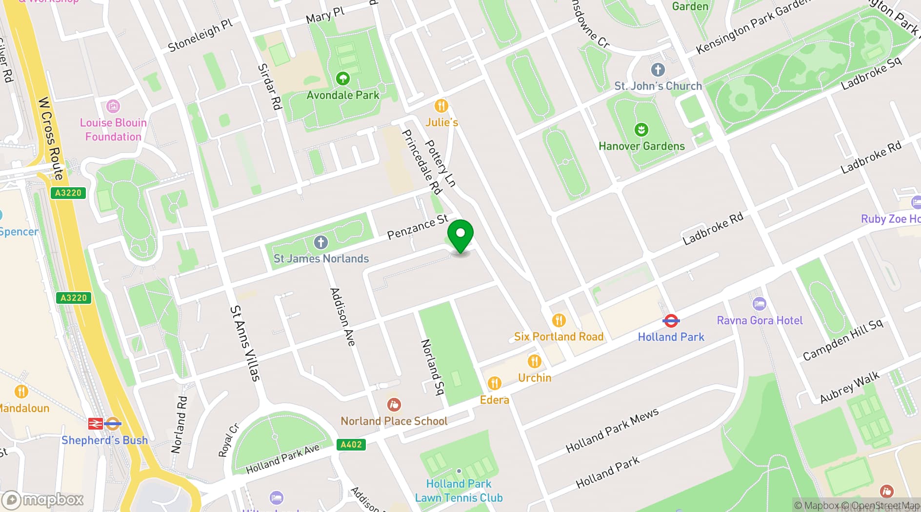 Map showing Second Home Holland Park
