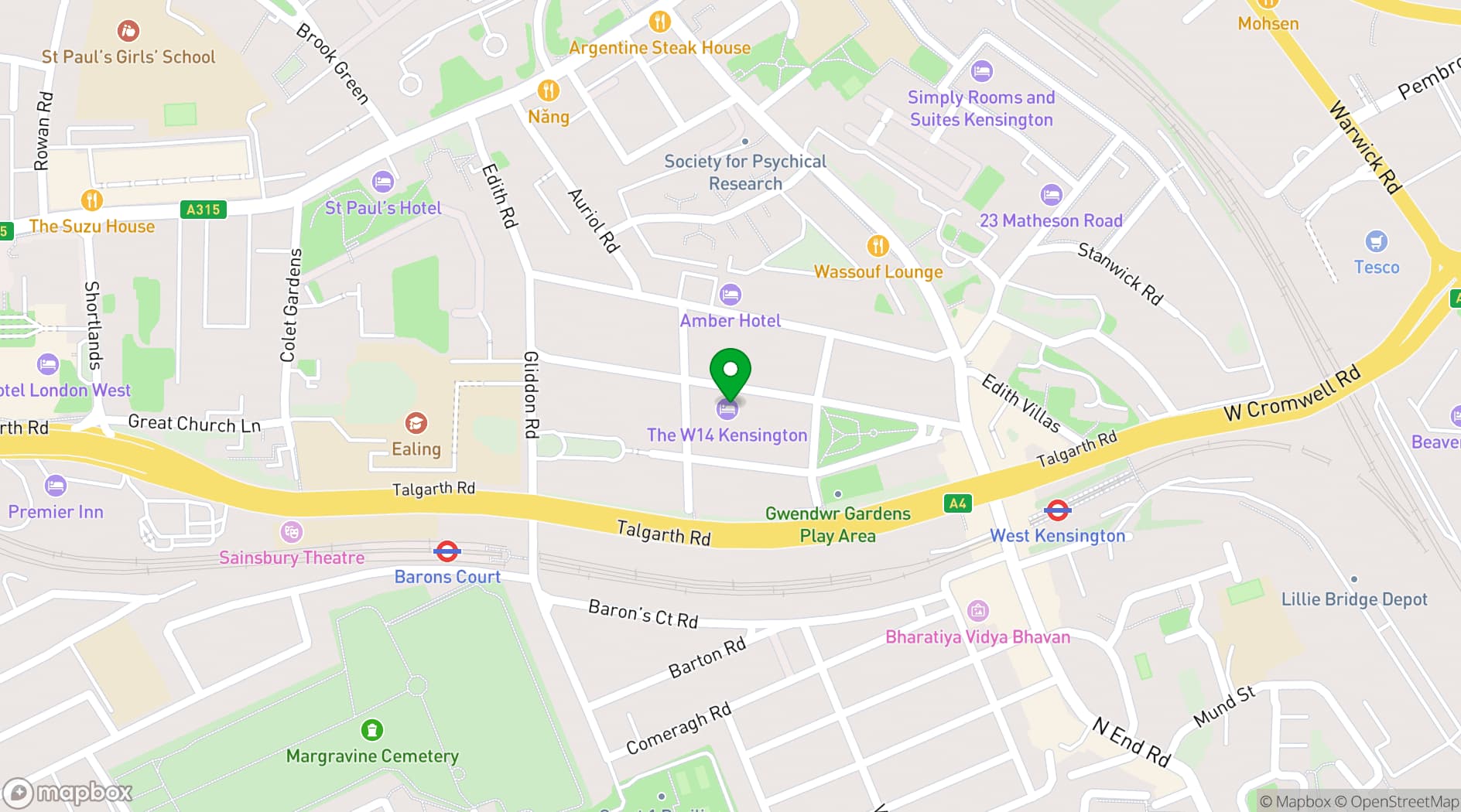 Map showing Hyatt Regency London Olympia