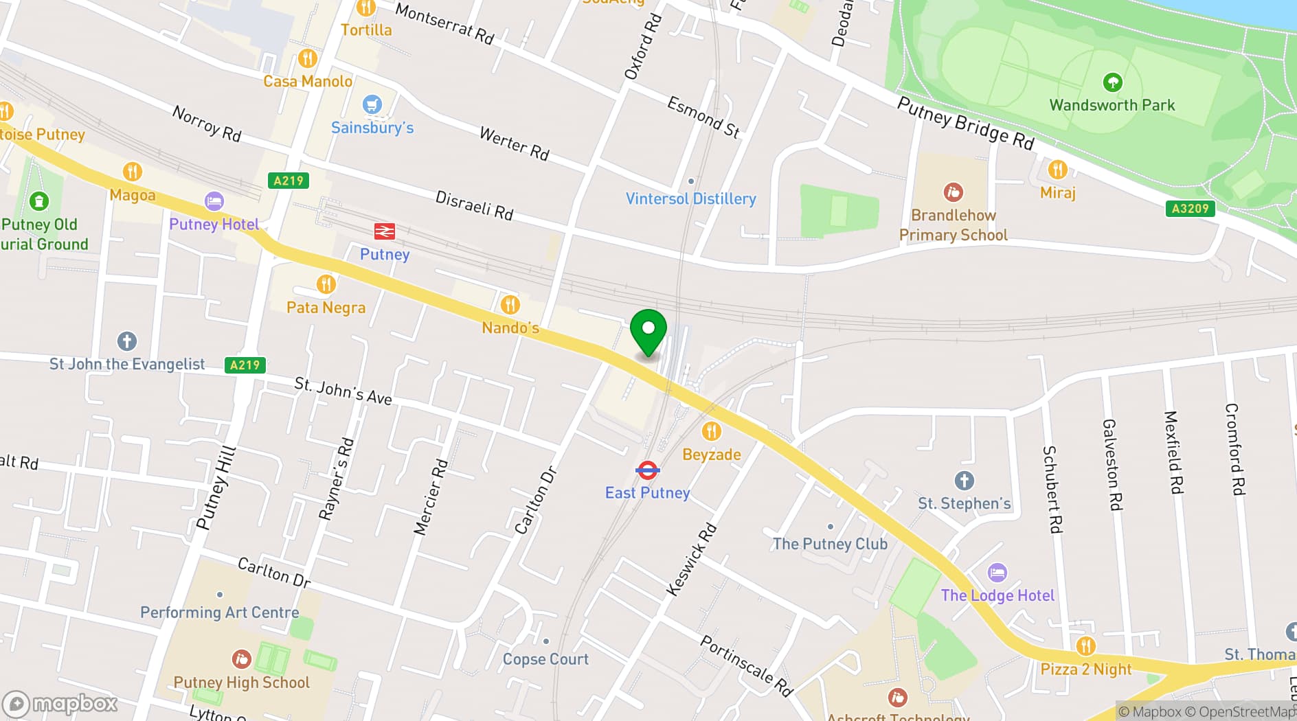 Map showing East Putney Tavern