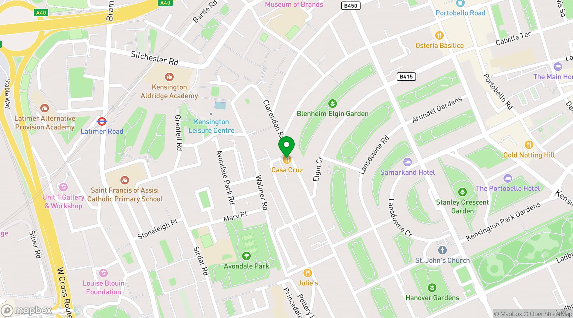 Map showing Casa Cruz London