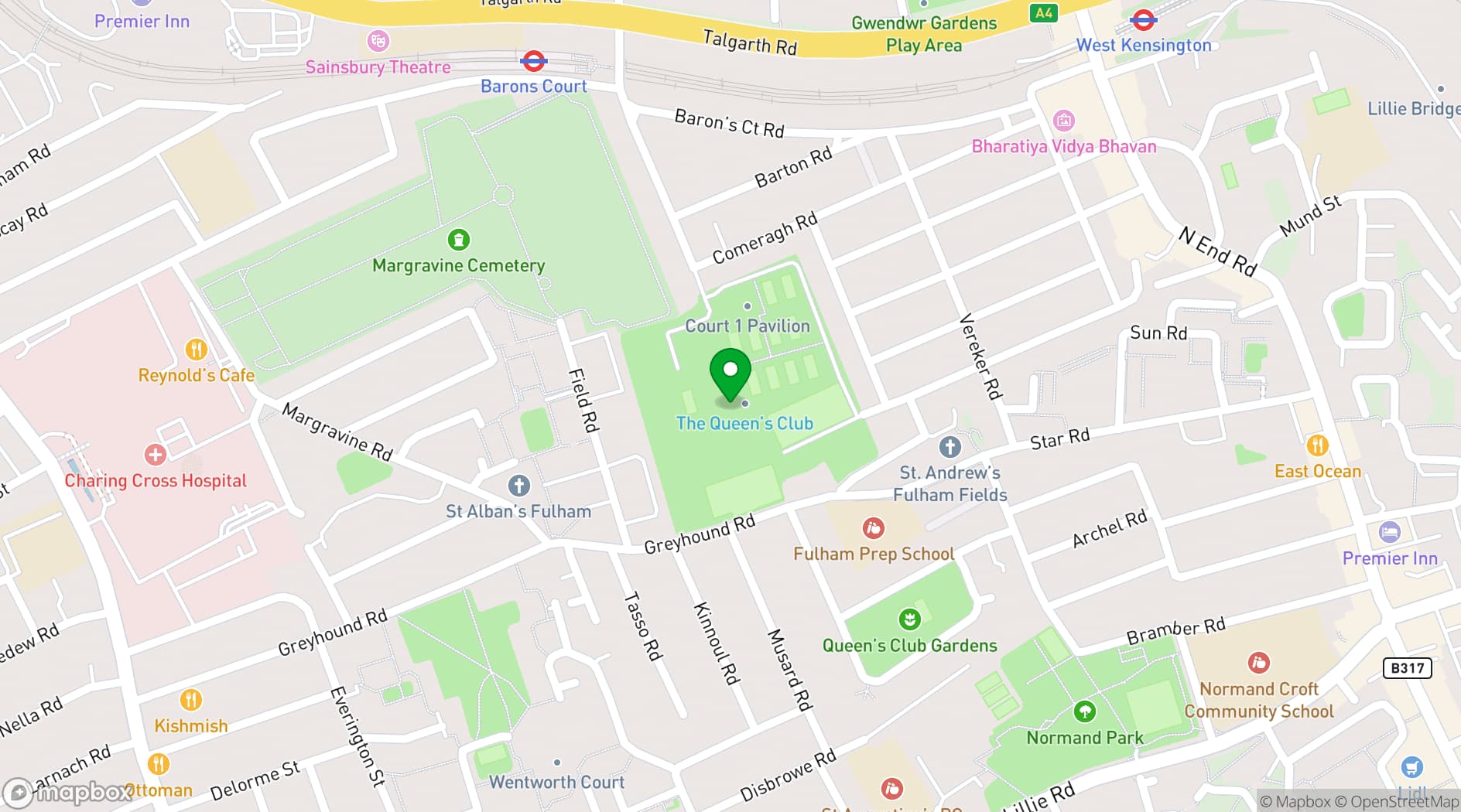 Map showing Queen's Club