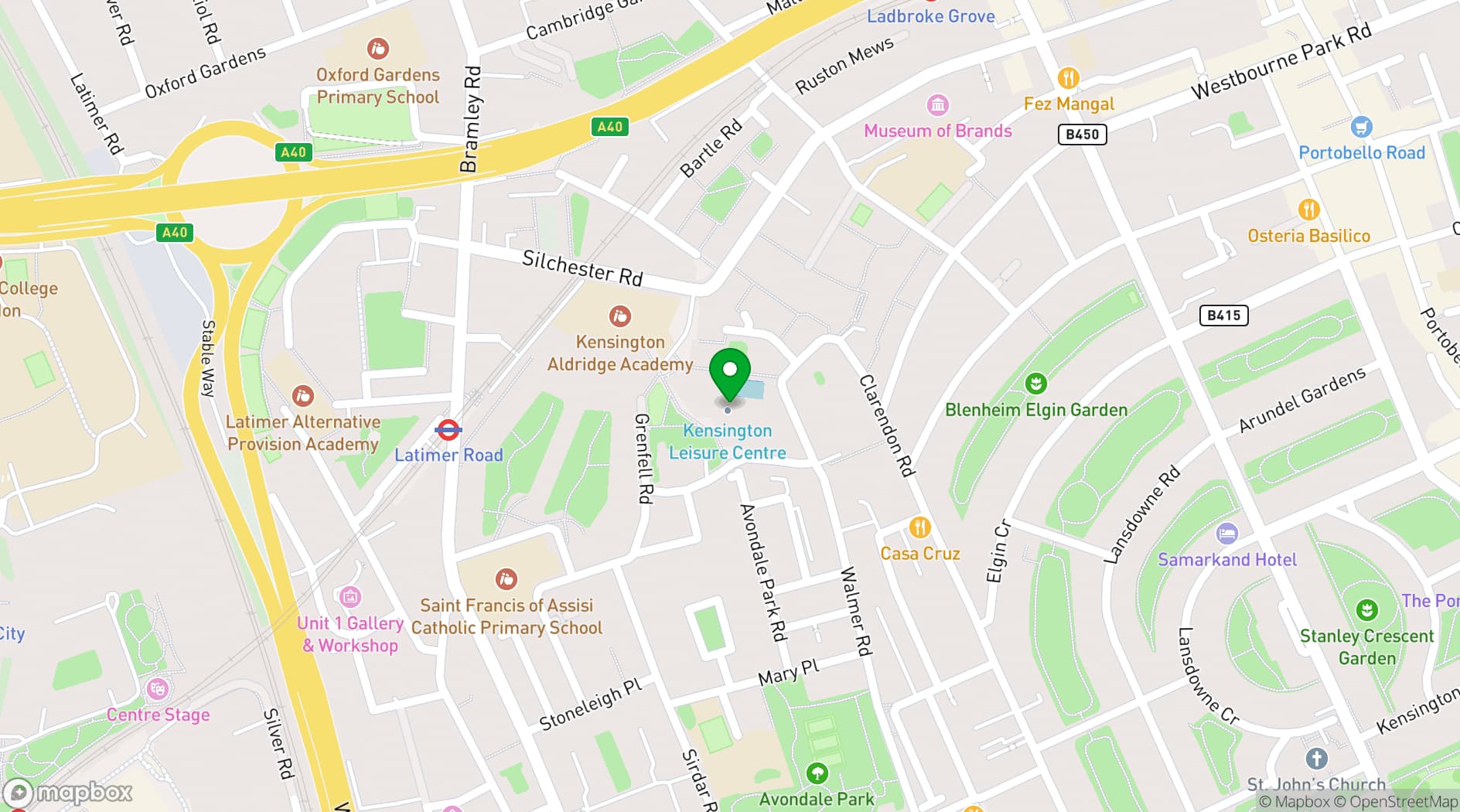 Map showing Kensington Leisure Centre