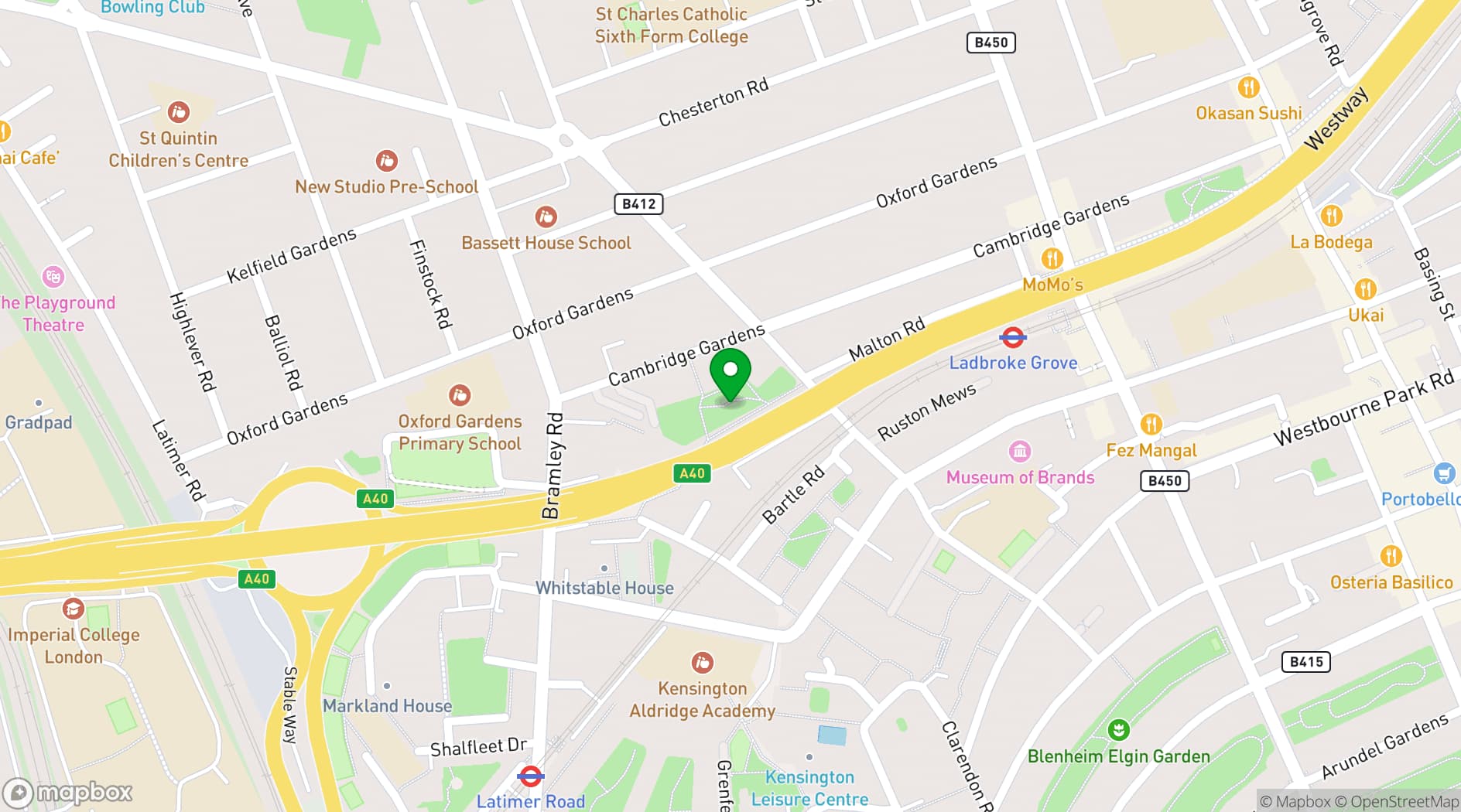 Map showing Maxilla Gardens