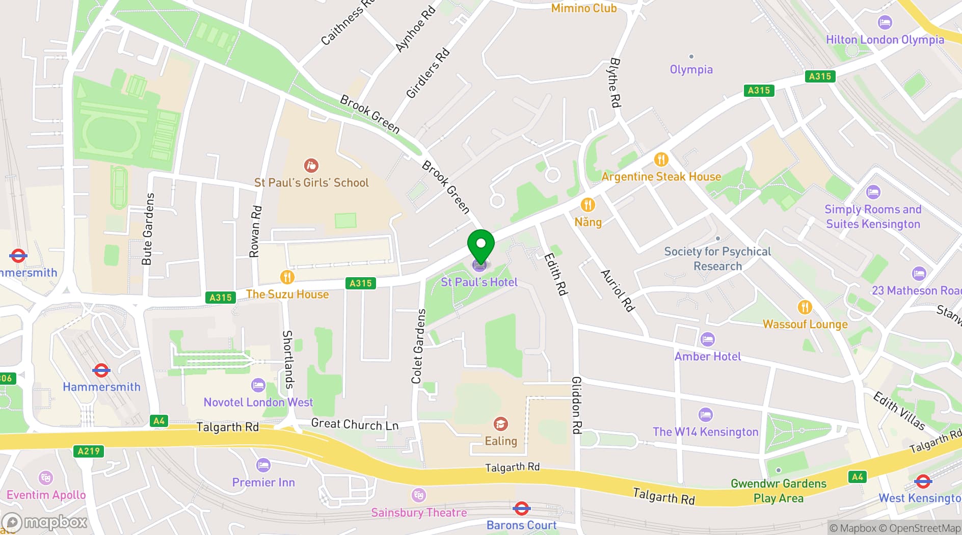 Map showing The Melody Restaurant at St Paul's Hotel