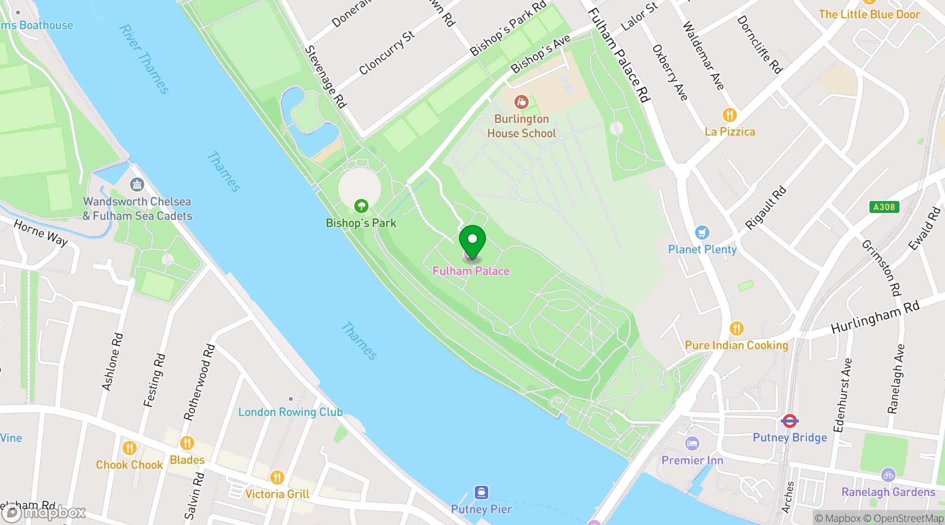 Map showing Fulham Palace