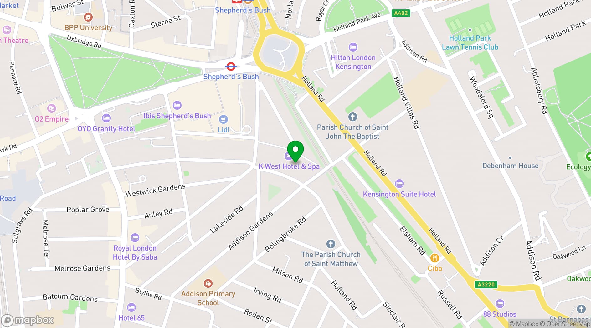 Map showing K West Hotel & Spa
