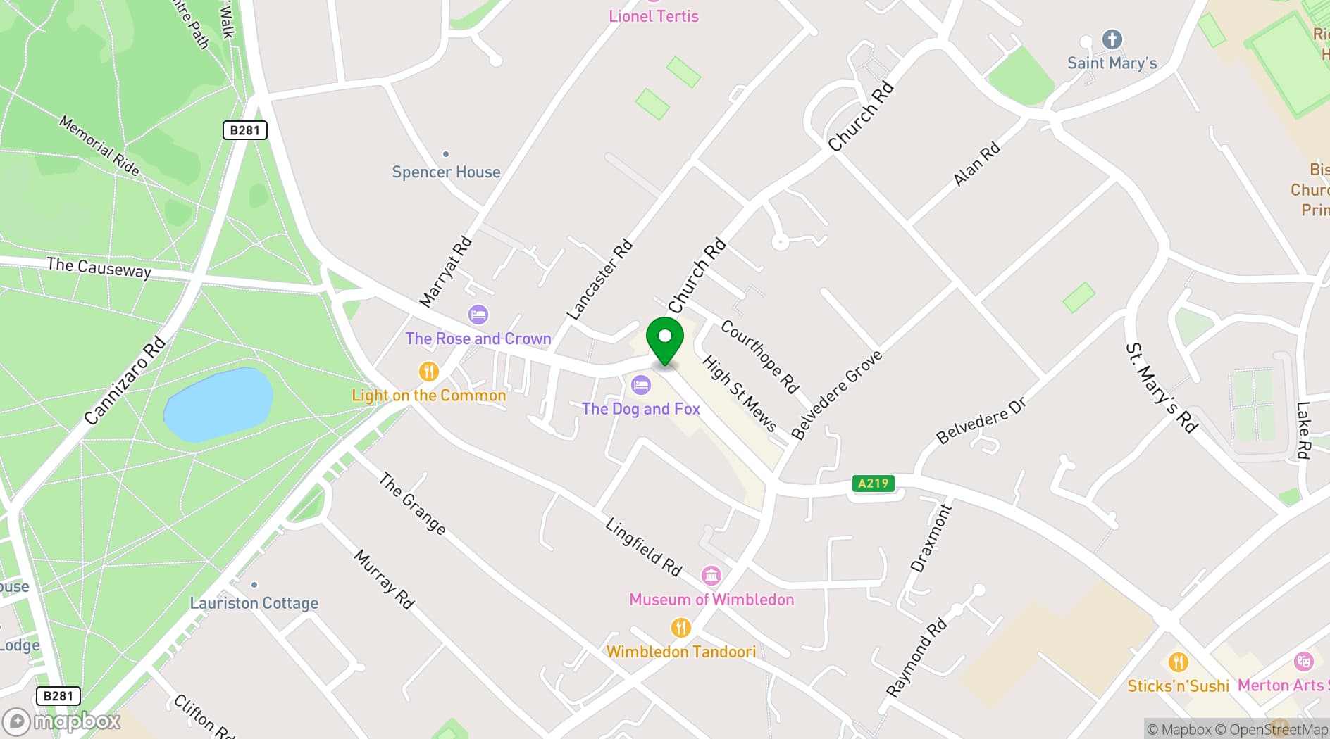 Map showing The Ivy Café Wimbledon