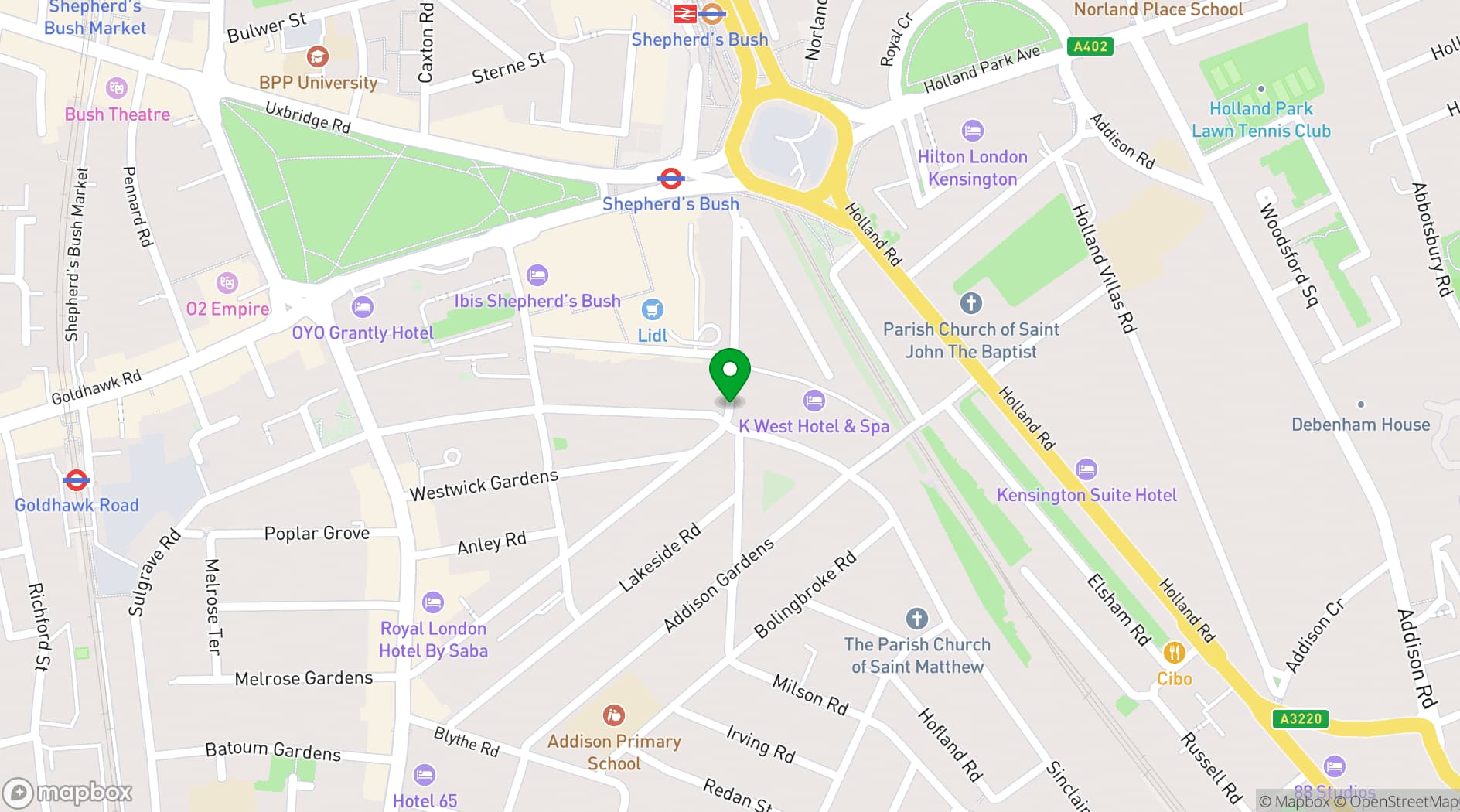 Map showing K-West Hotel & Spa