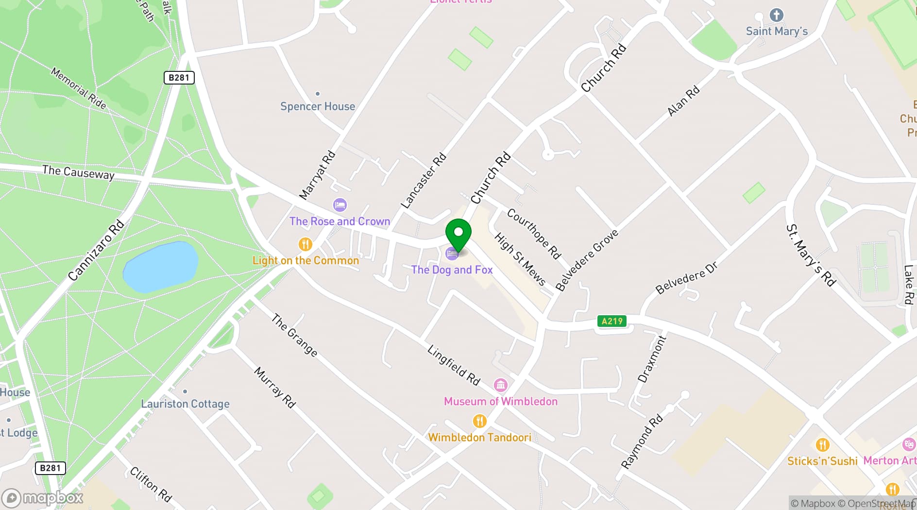 Map showing The Dog & Fox