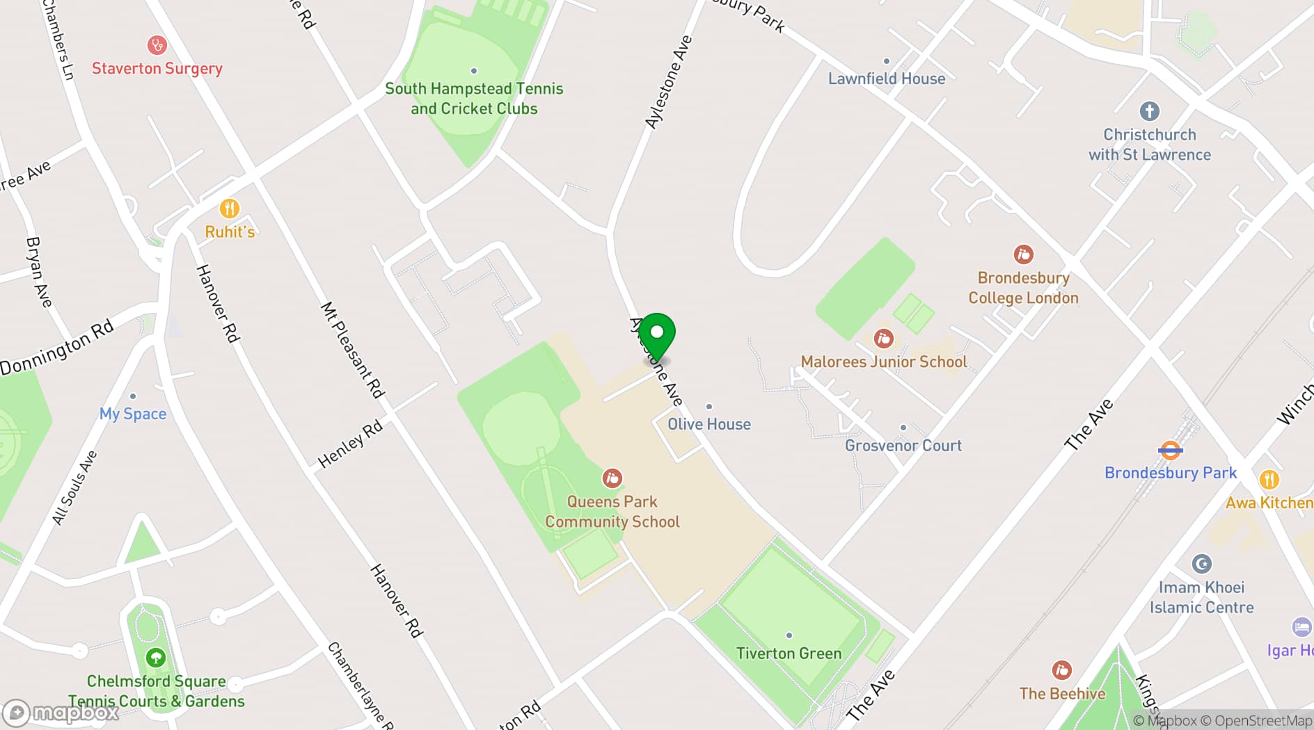 Map showing Queen's Park Community School