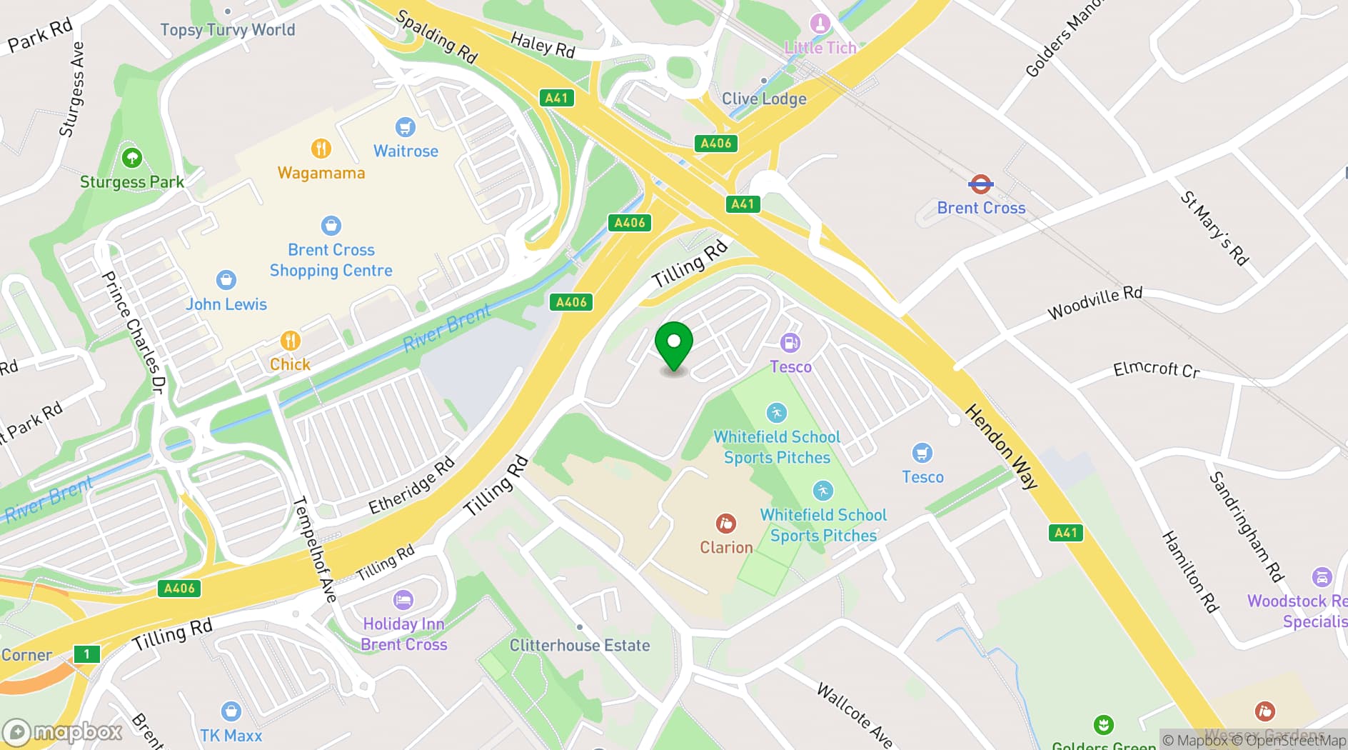 Map showing Troubadour Brent Cross Studios