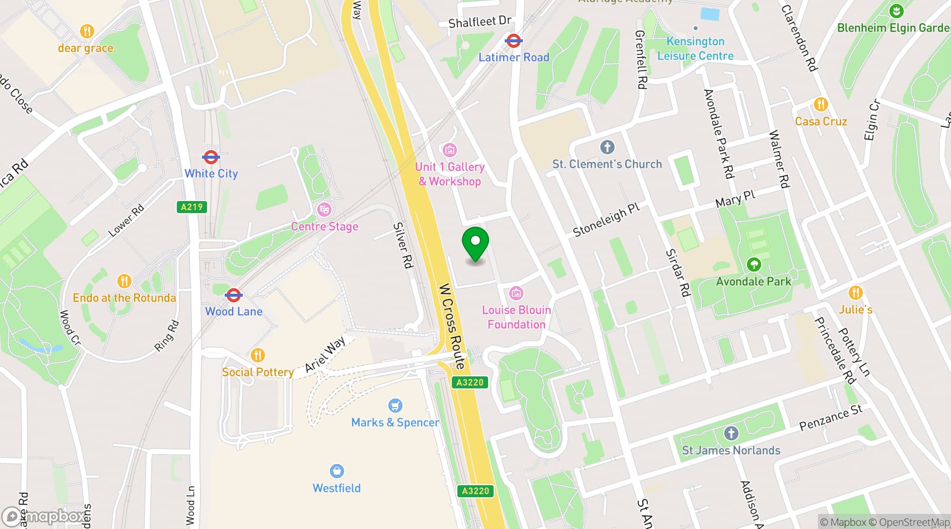Map showing Studio Y at Notting Dale