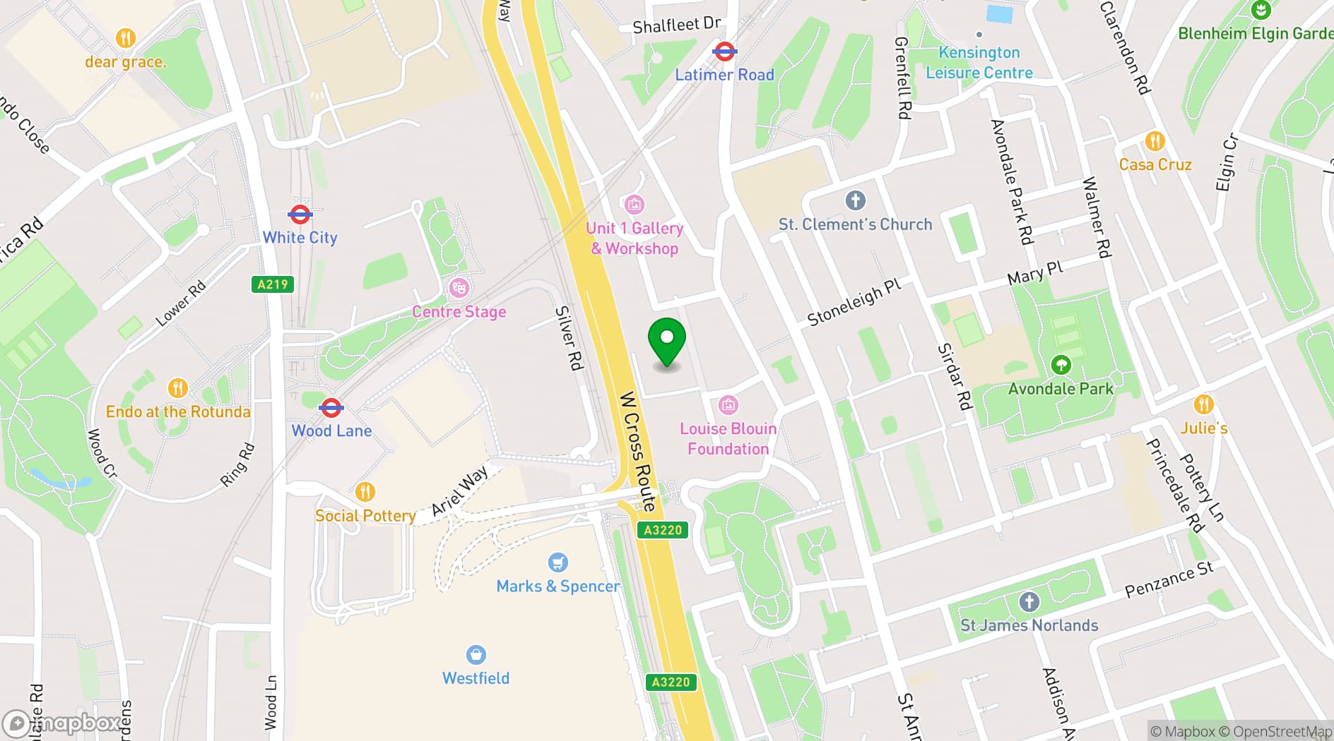 Map showing The Yellow Building