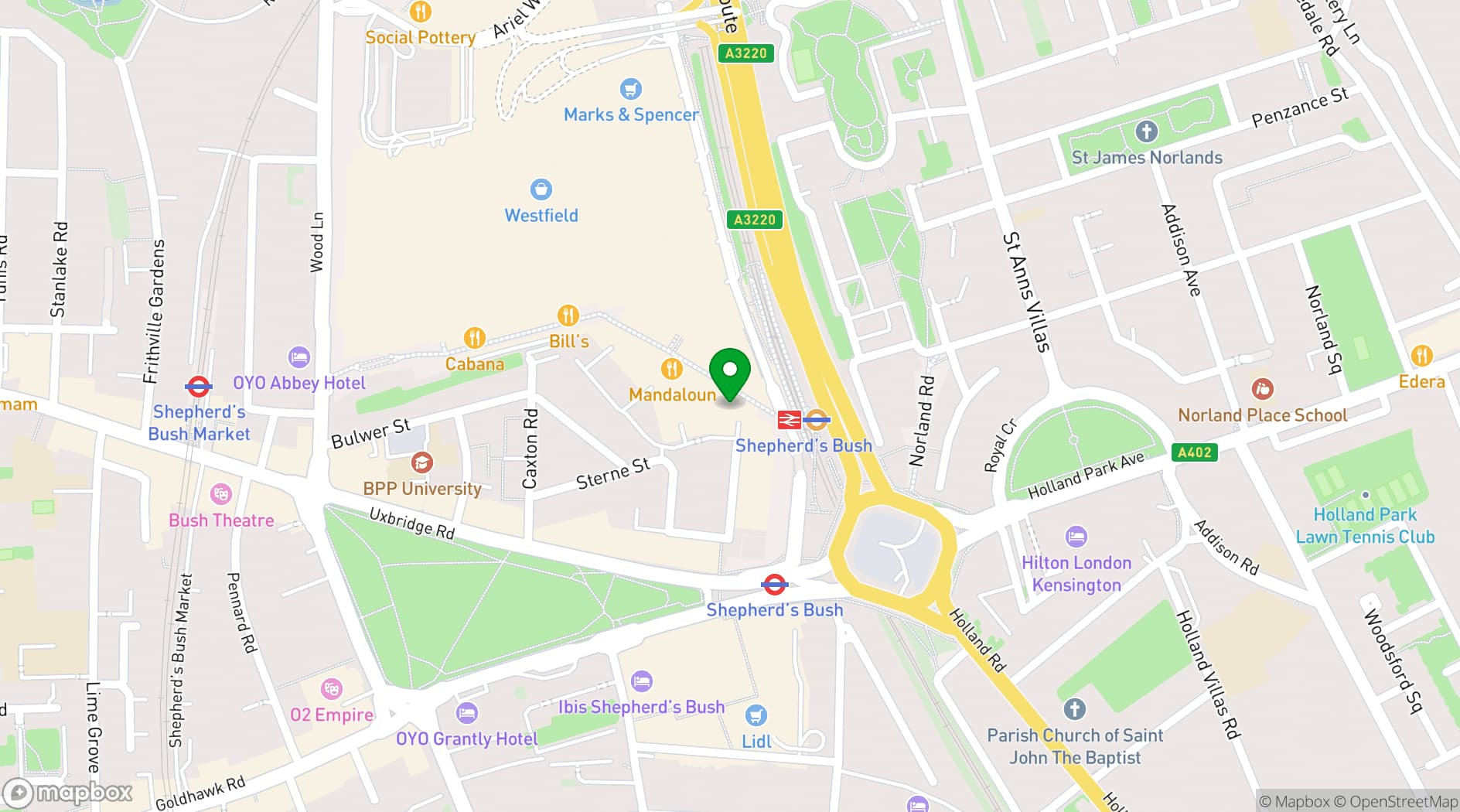 Map showing Sixes Social Cricket Shepherd's Bush