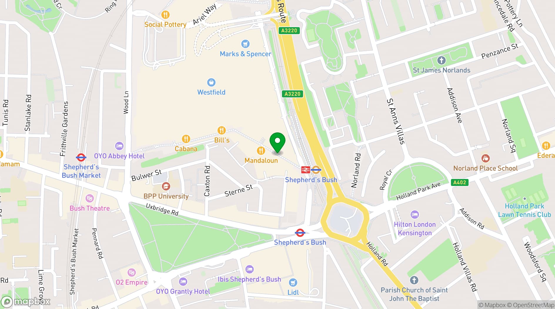 Map showing Vue Westfield London