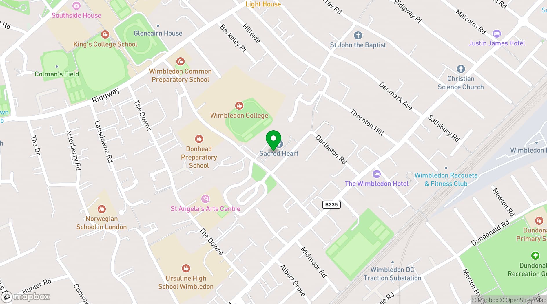 Map showing Sacred Heart Church