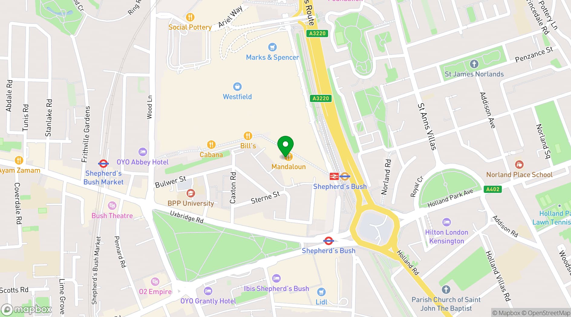 Map showing The Bull Westfield