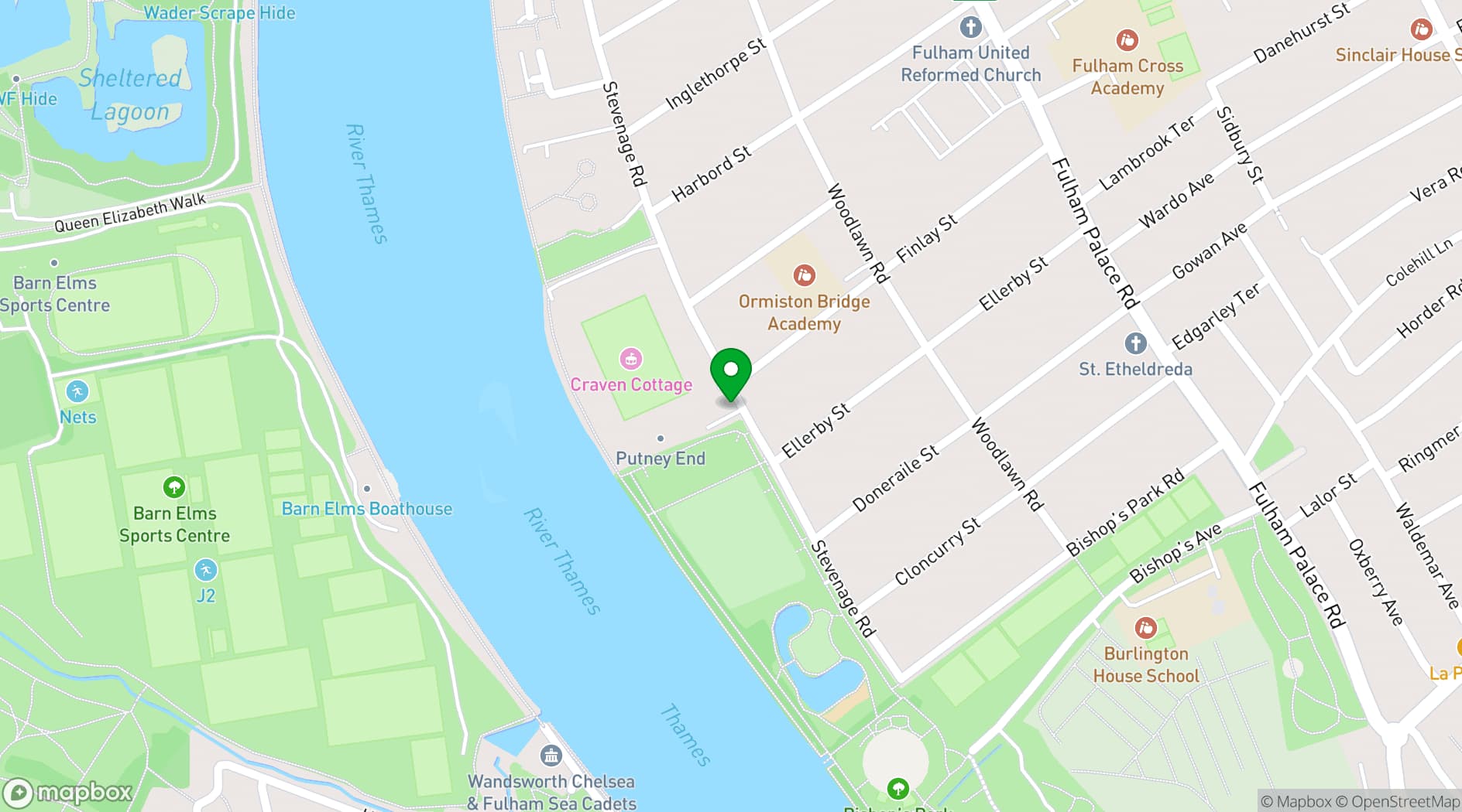 Map showing Fulham Football Club