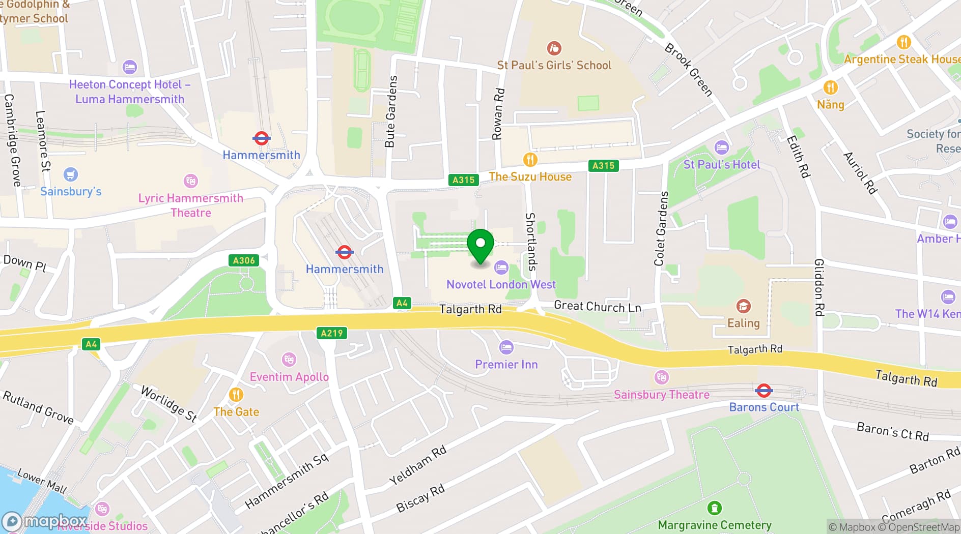 Map showing Novotel London West