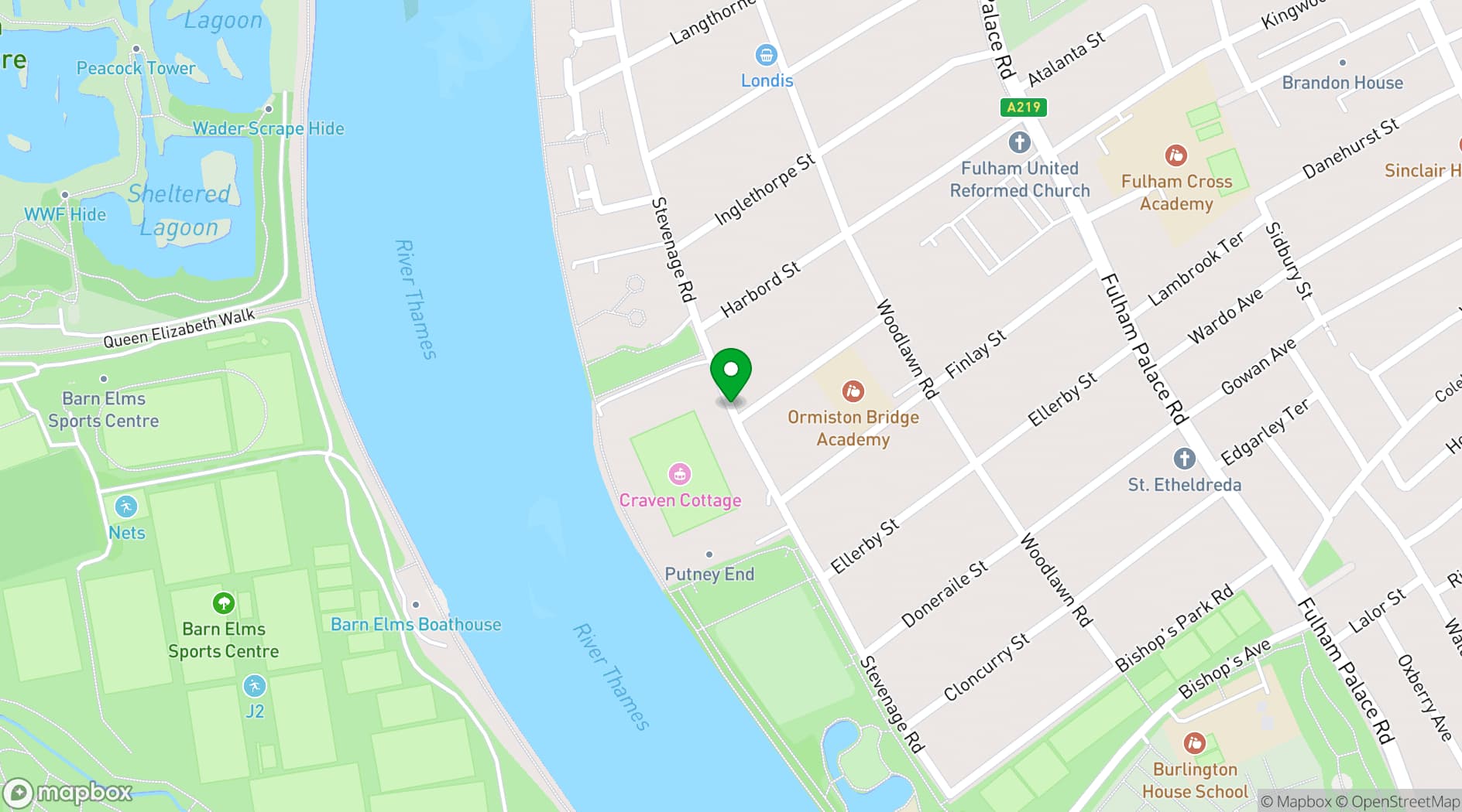 Map showing Fulham Pier