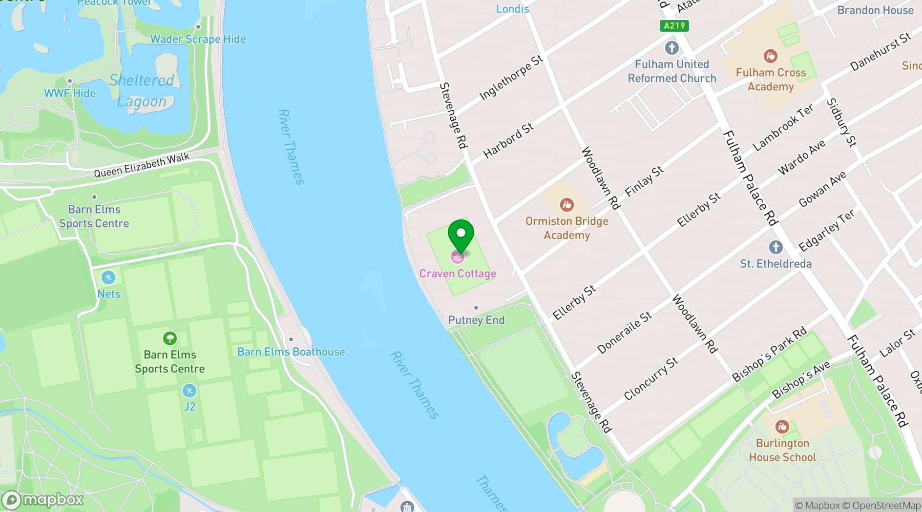 Map showing The Riverside
