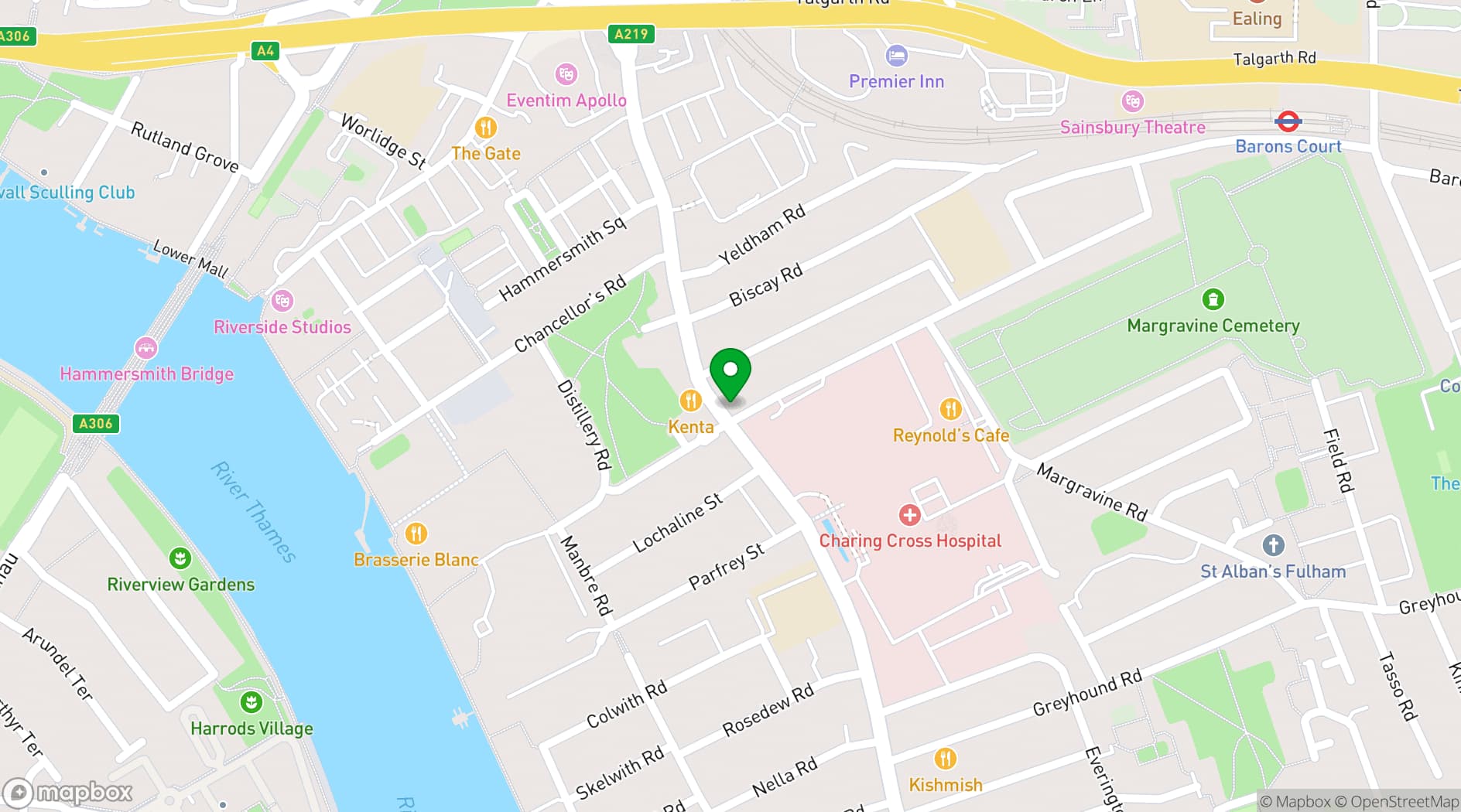 Map showing Half Moon Cafe