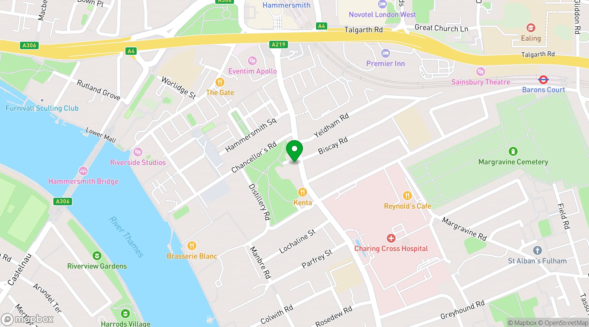 Map showing The India Room at Biryani Pot Hammersmith
