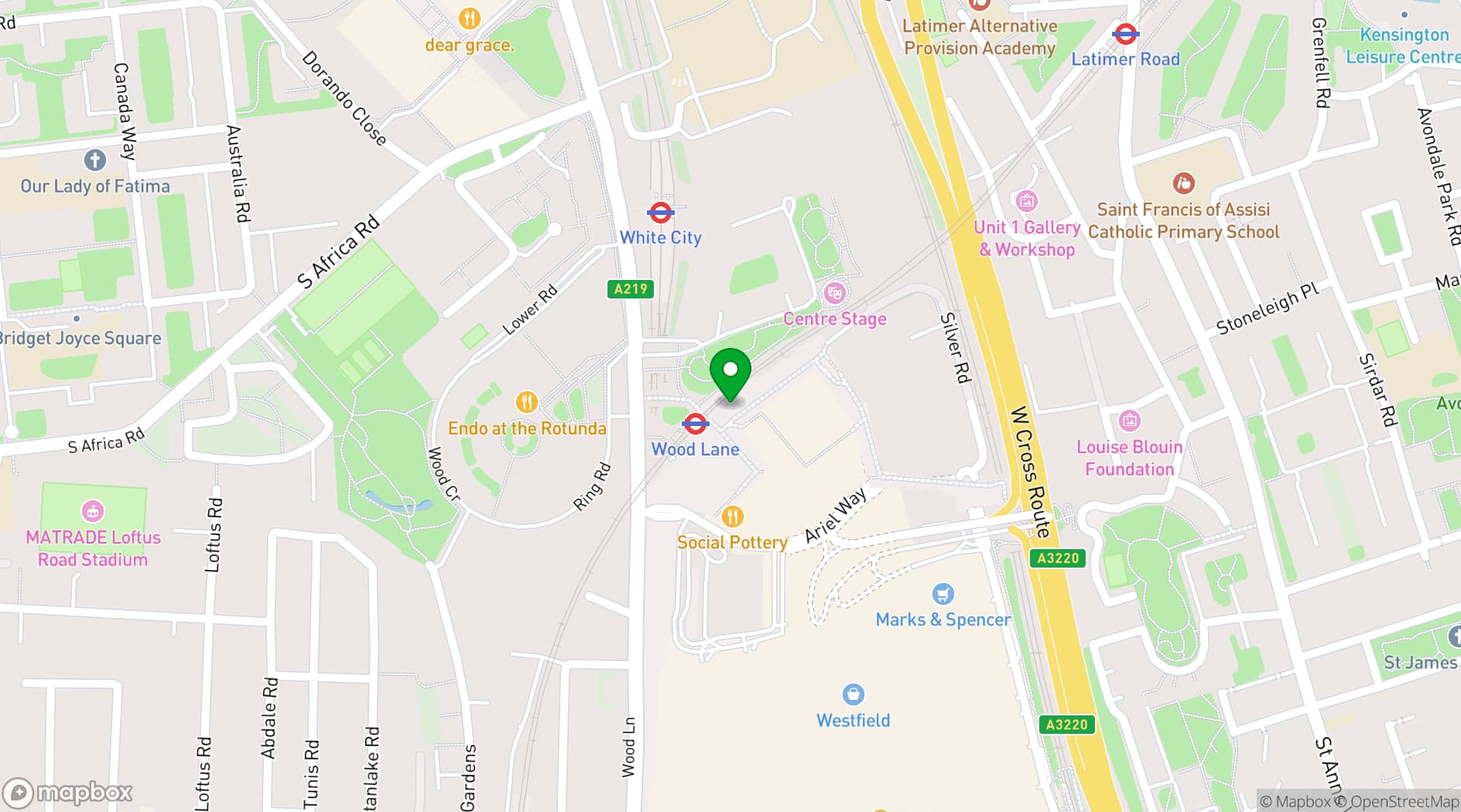 Map showing All Star Lanes - White City