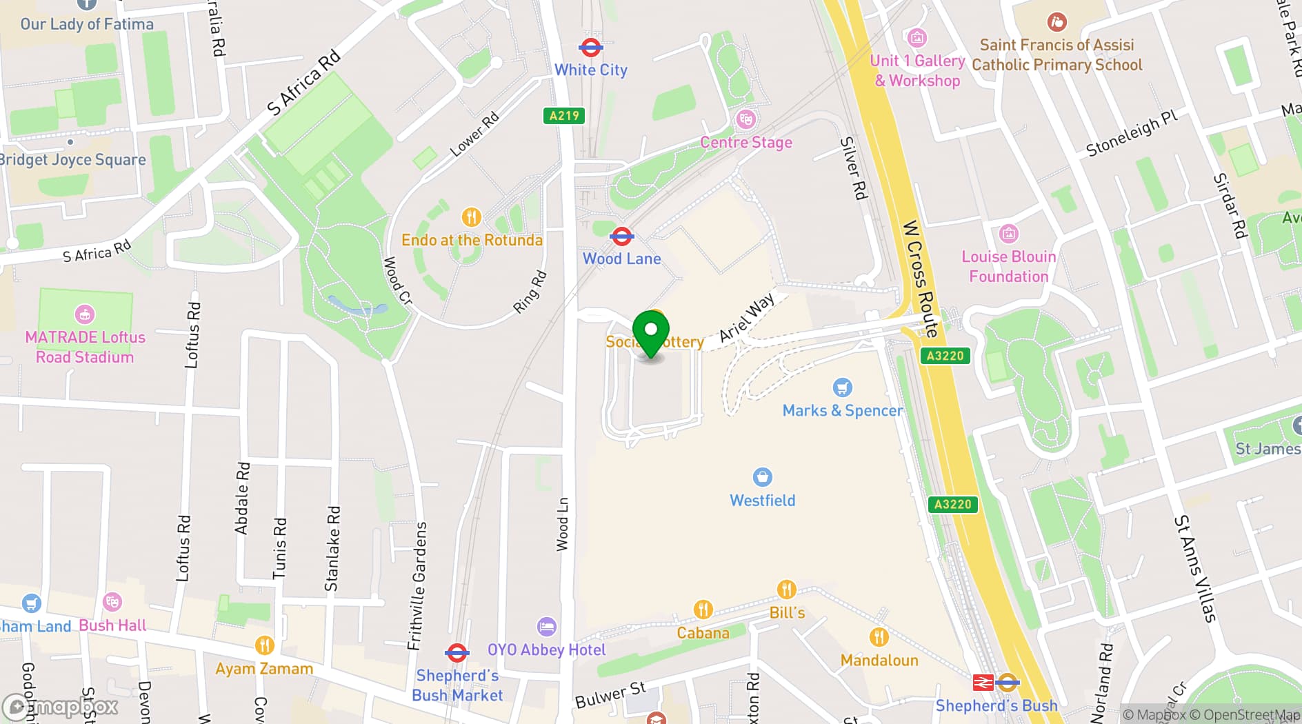 Map showing Exhibition White City