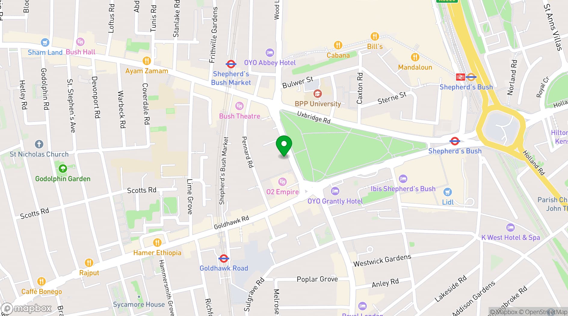 Map showing Dorsett Shepherds Bush
