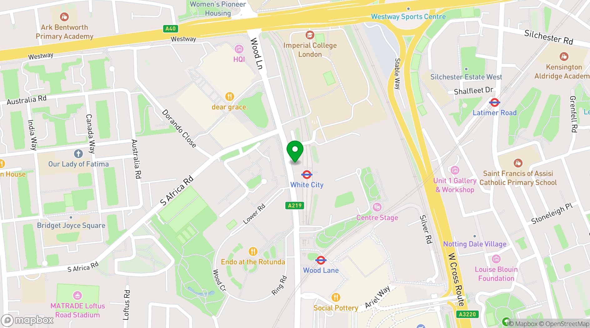 Map showing White City Warehouse