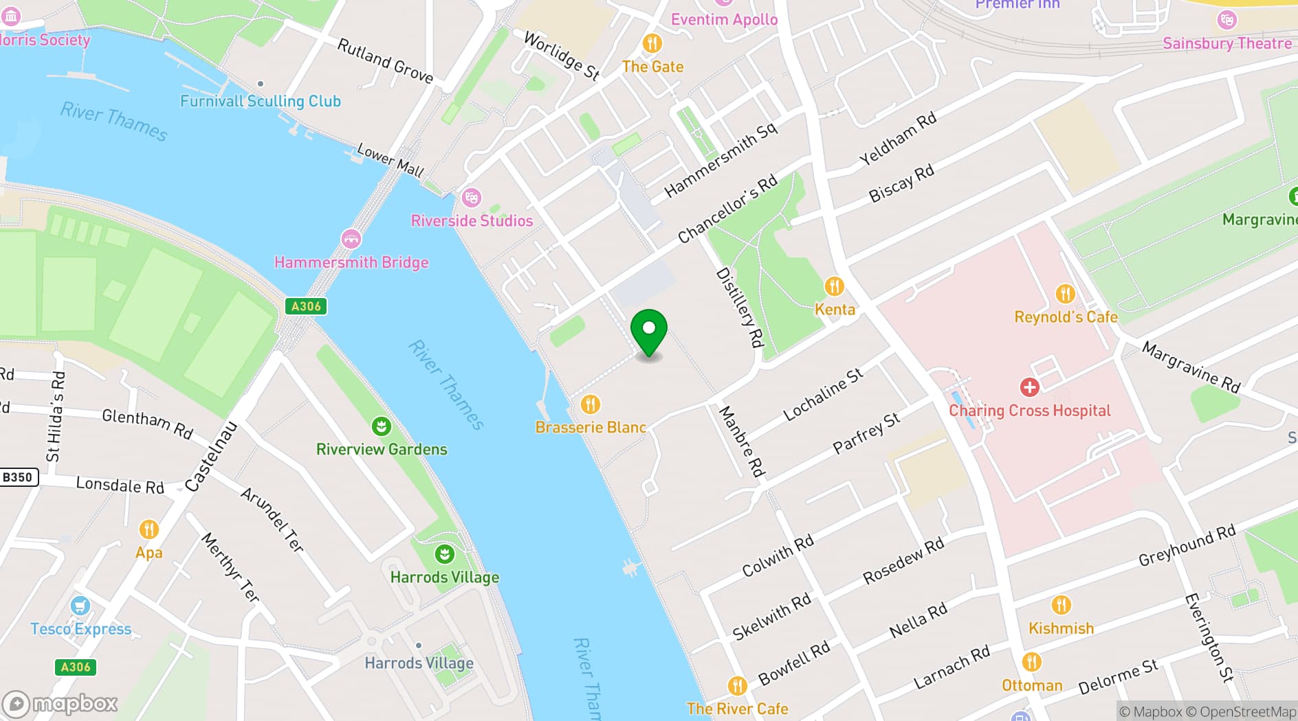 Map showing Brasserie Blanc Fulham Reach