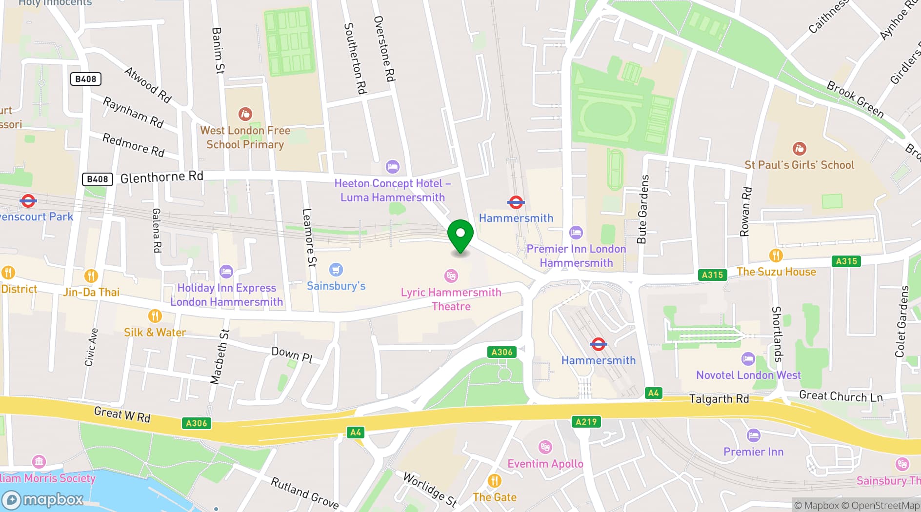 Map showing Lyric Hammersmith Theatre
