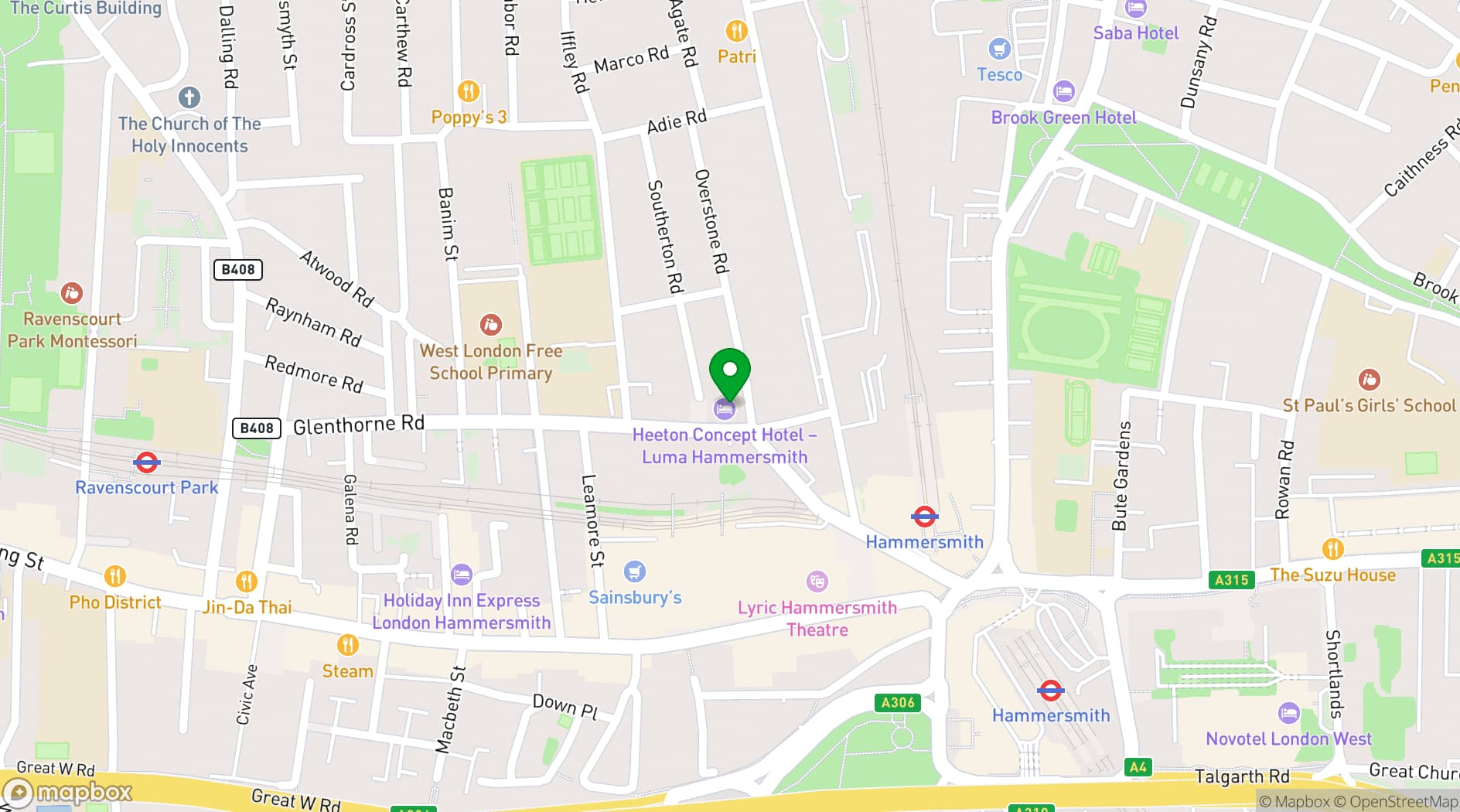 Map showing LUMA Concept Hotel 