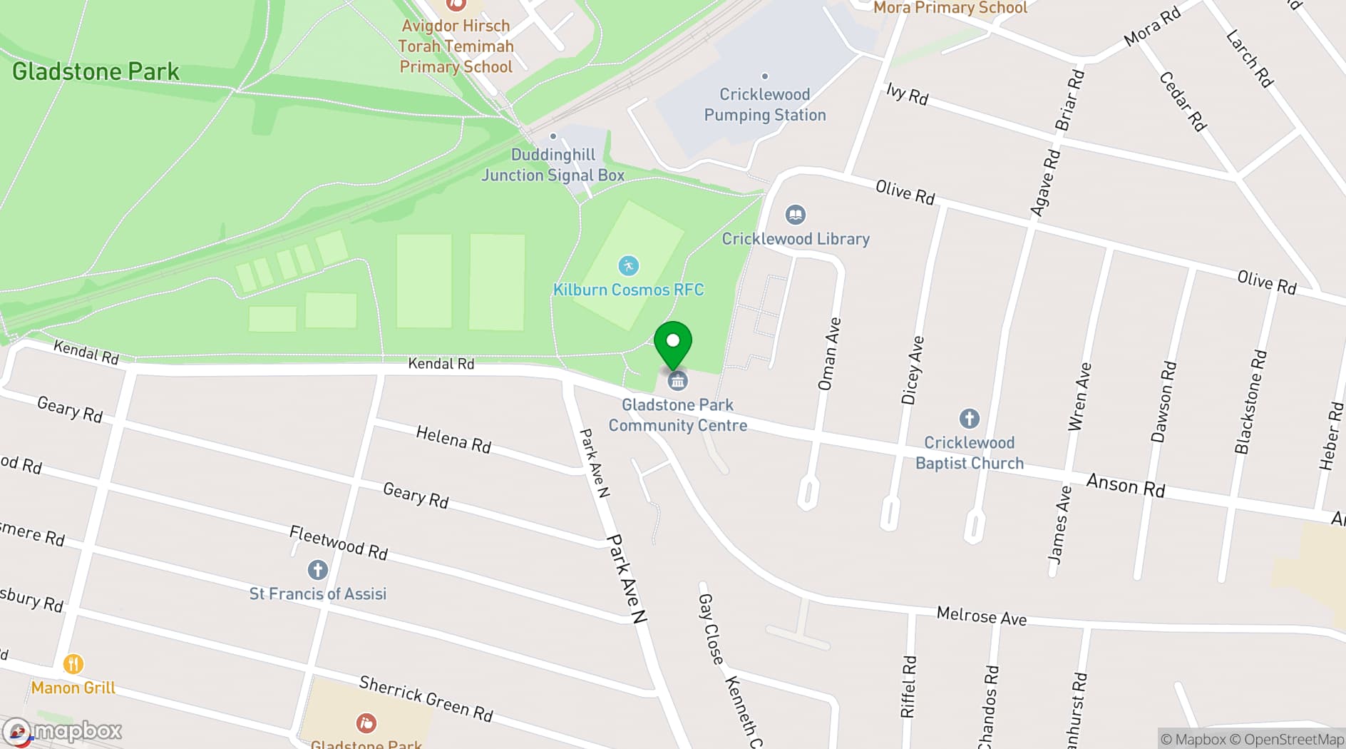 Map showing Gladstone Youth and Community Centre